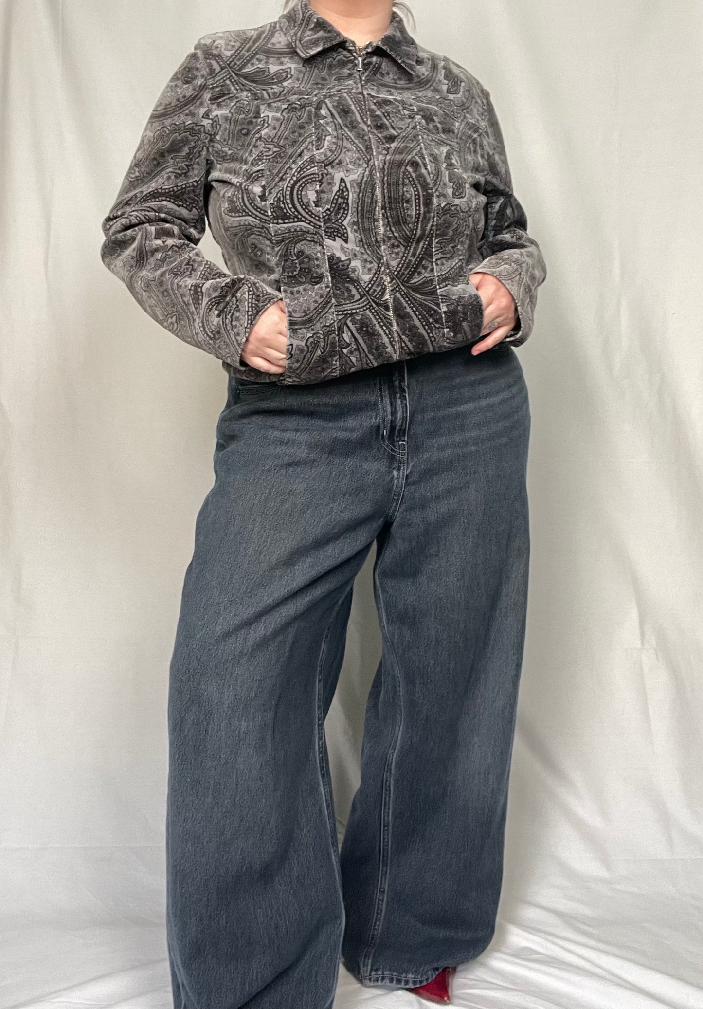 Vintage Jones NY Fitted Velvet Zip Up Jacket Sz XL