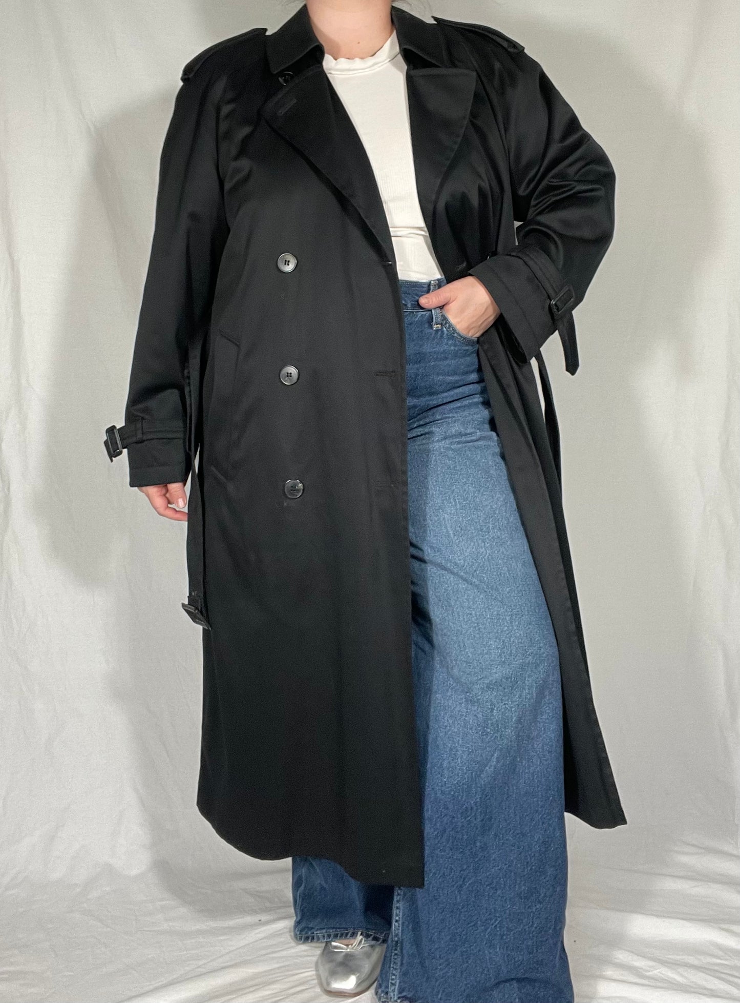 Retro Black Cotton Blend Trench Coat