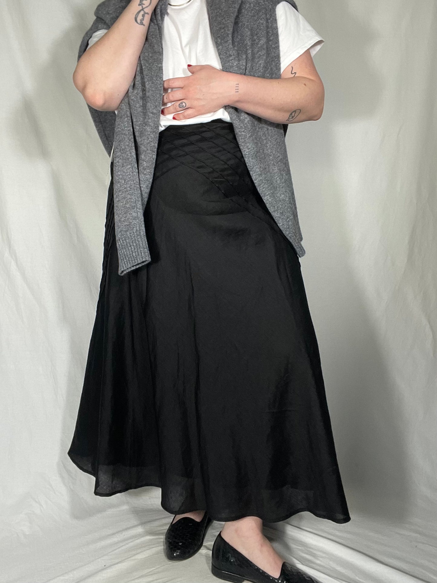 Vintage Linen Black Midi Skirt