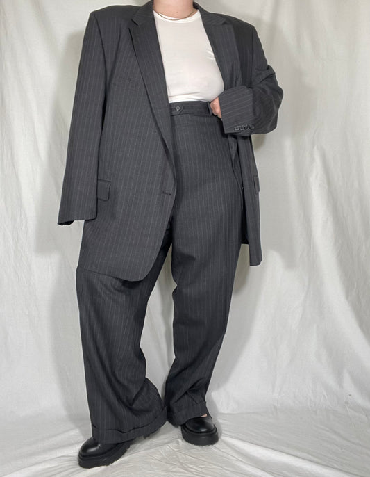 Gray Pinstripe Classic “Menswear” Suit Set