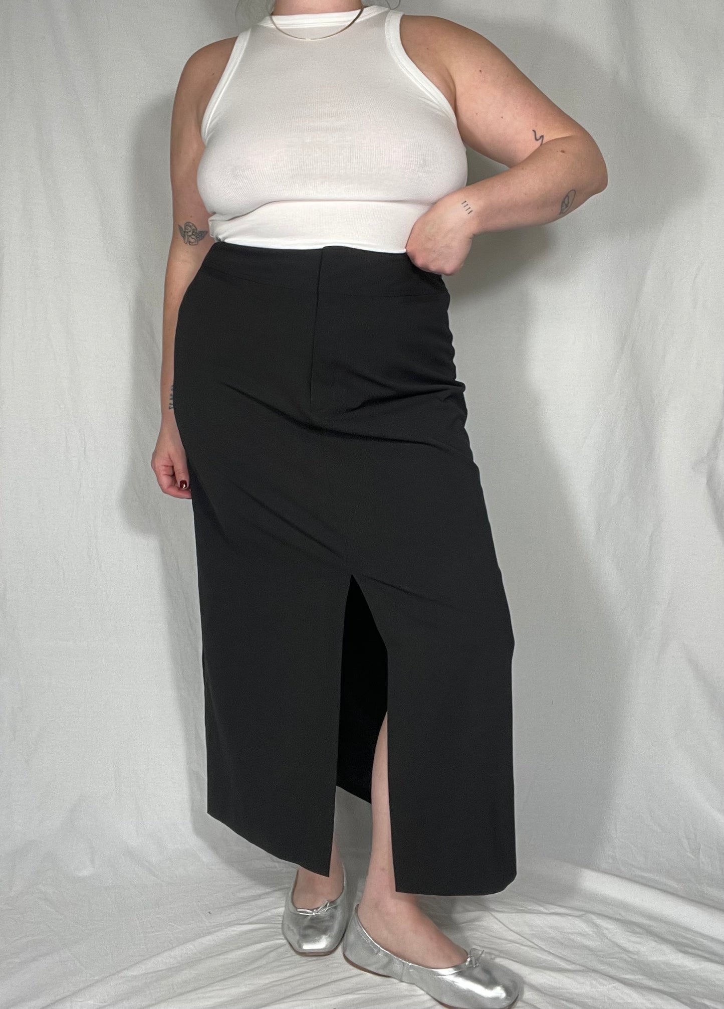 Retro Trouser Style Black Midi Skirt