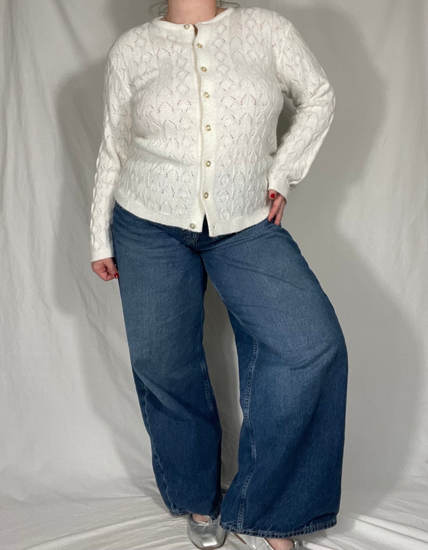 Vintage Crochet White Button Front Sweater