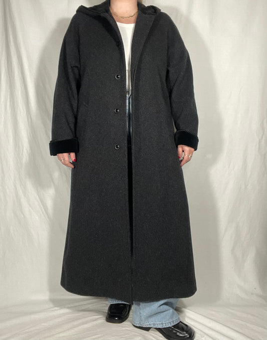 London Fog Charcoal Grey Wool Maxi Trench Coat