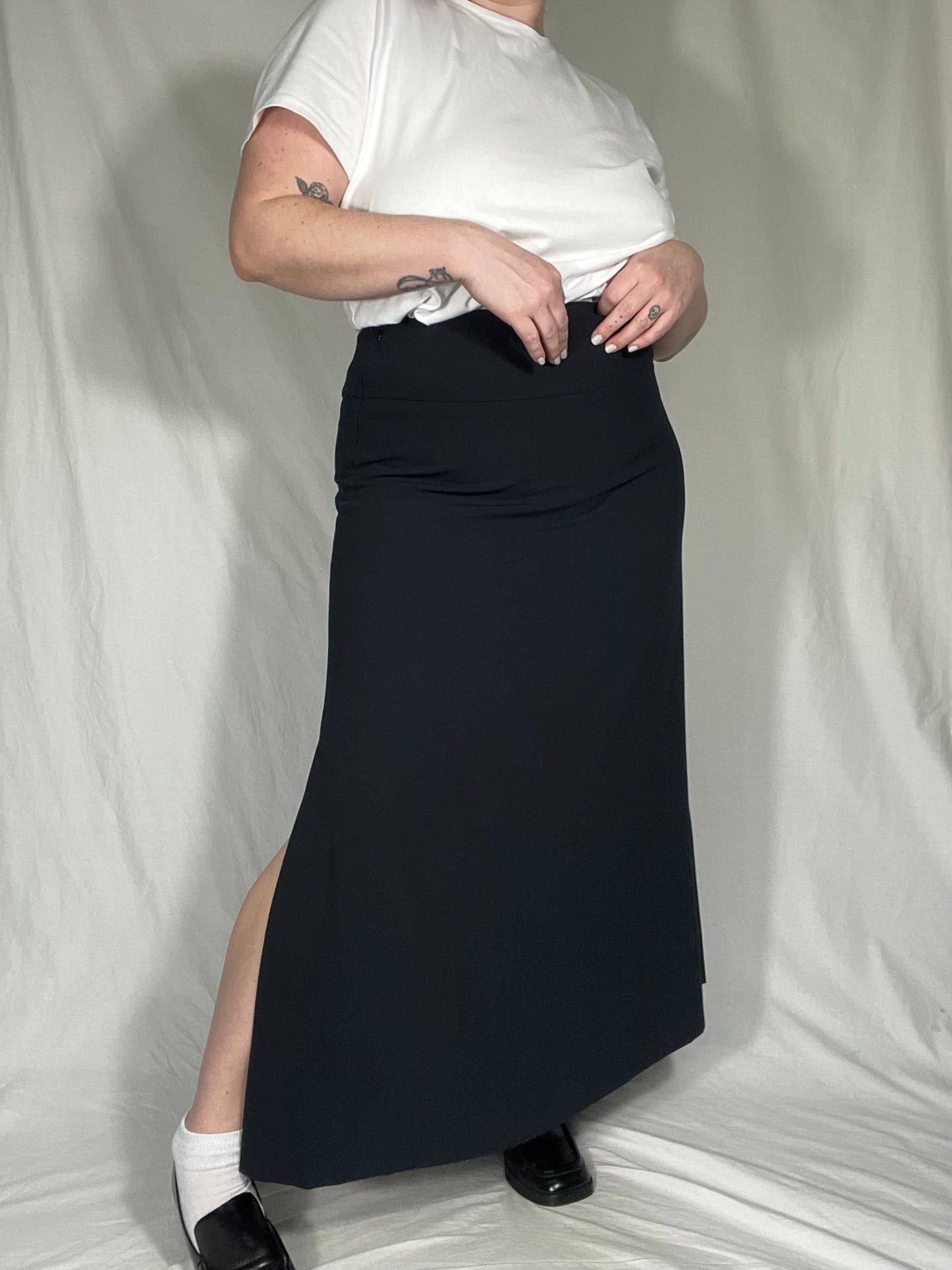 Vintage Black Midi Side Slit Skirt