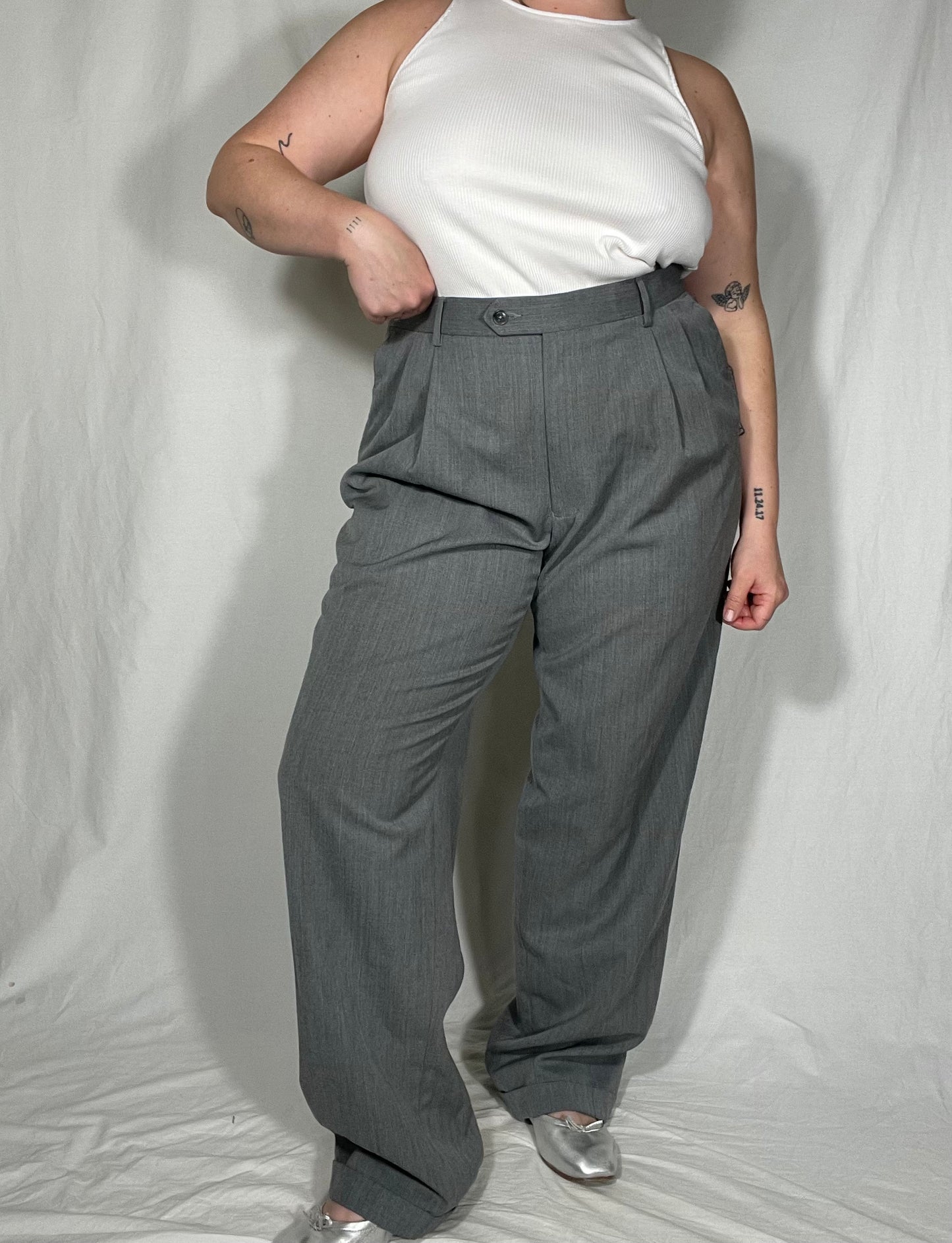 Classic Gray “Menswear” Pleated Trouser Pant