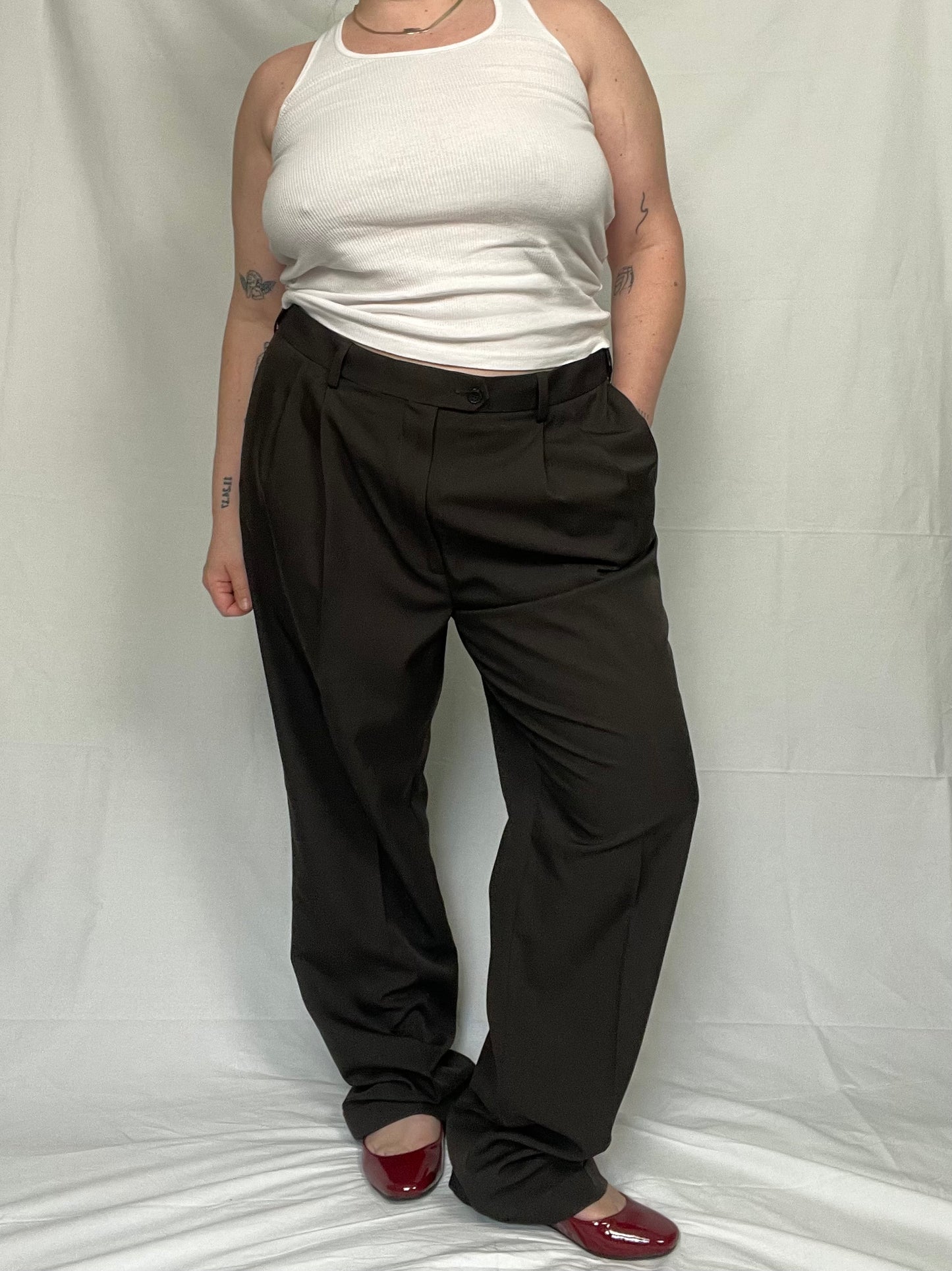 Classic Brown “Menswear” Pleated Trouser Pant