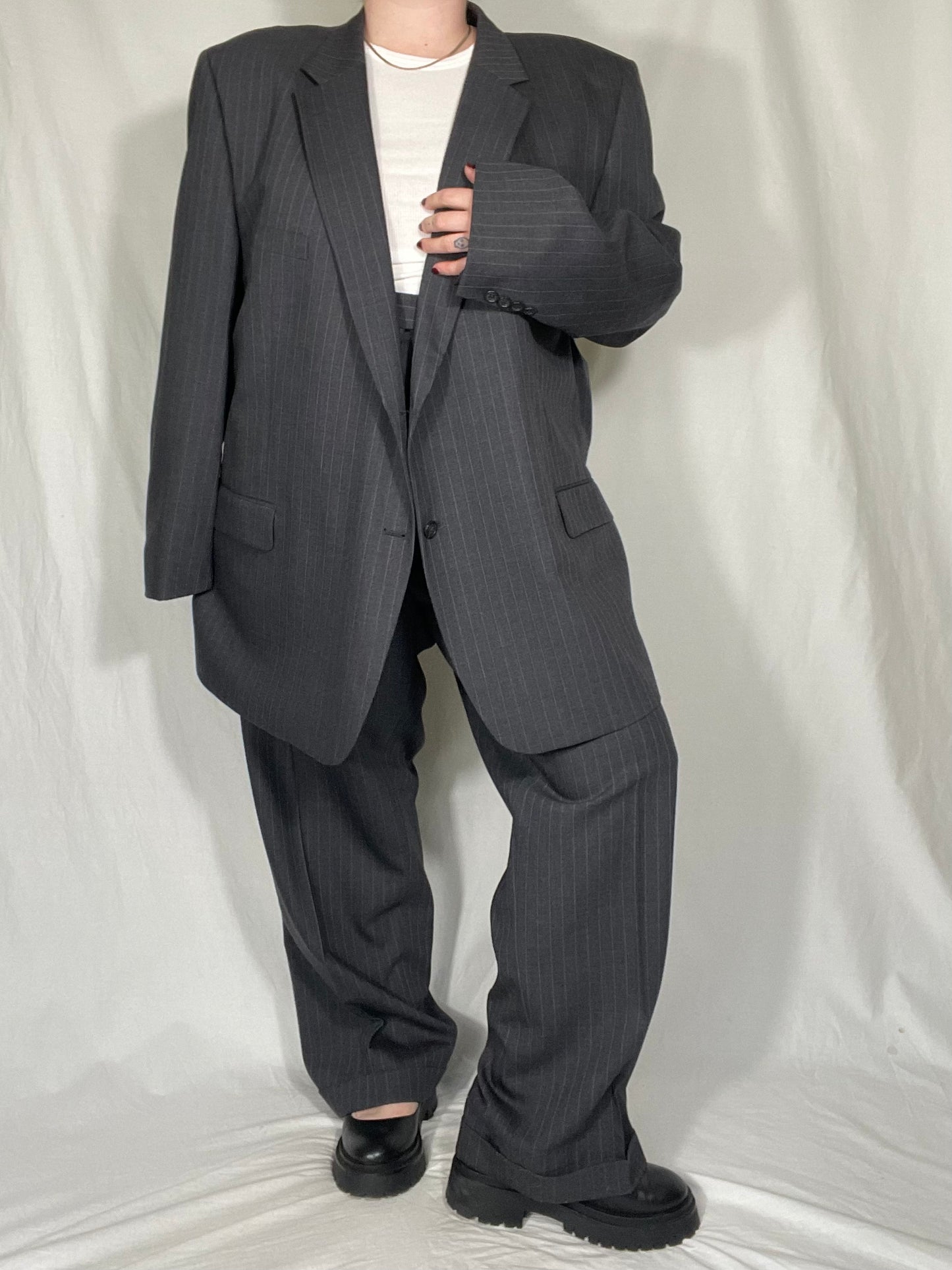 Gray Pinstripe Classic “Menswear” Suit Set