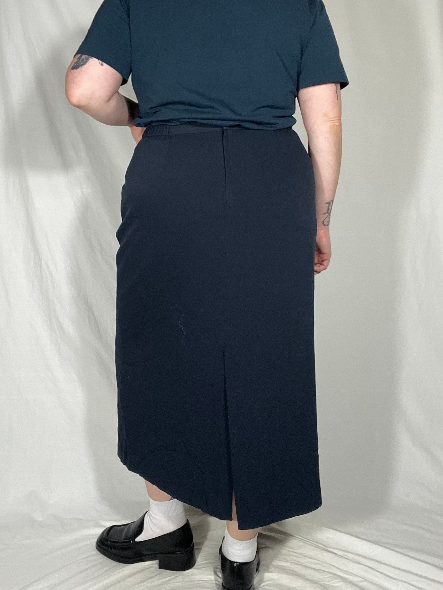 Retro Indigo Blue Midi Skirt