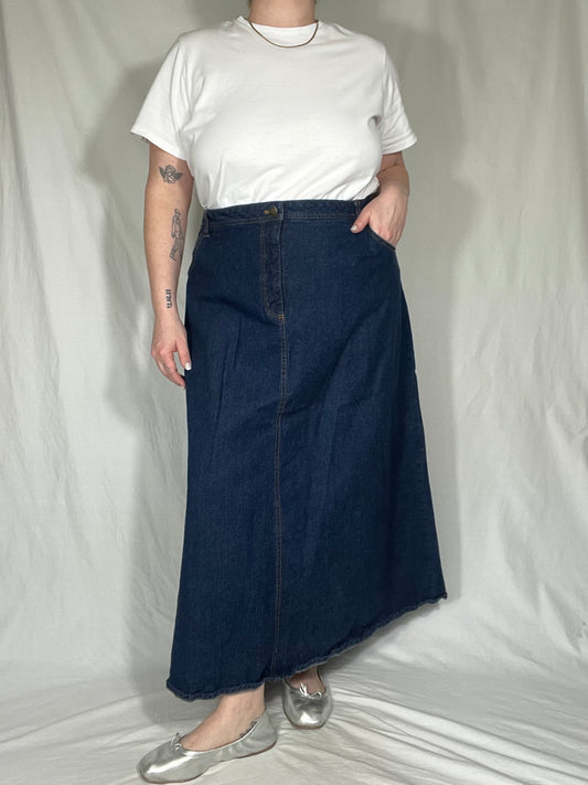 Dark Wash Midi Denim Skirt