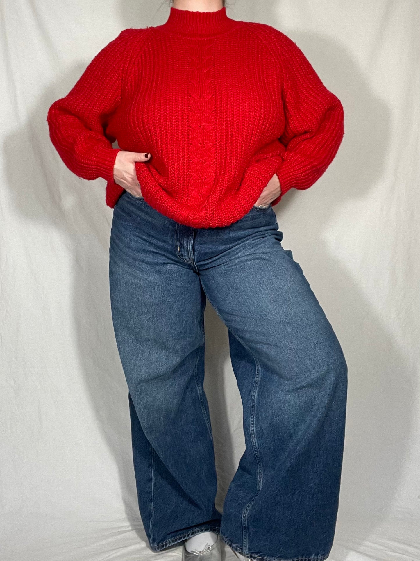 Vintage Red Knit Mock Neck Sweater