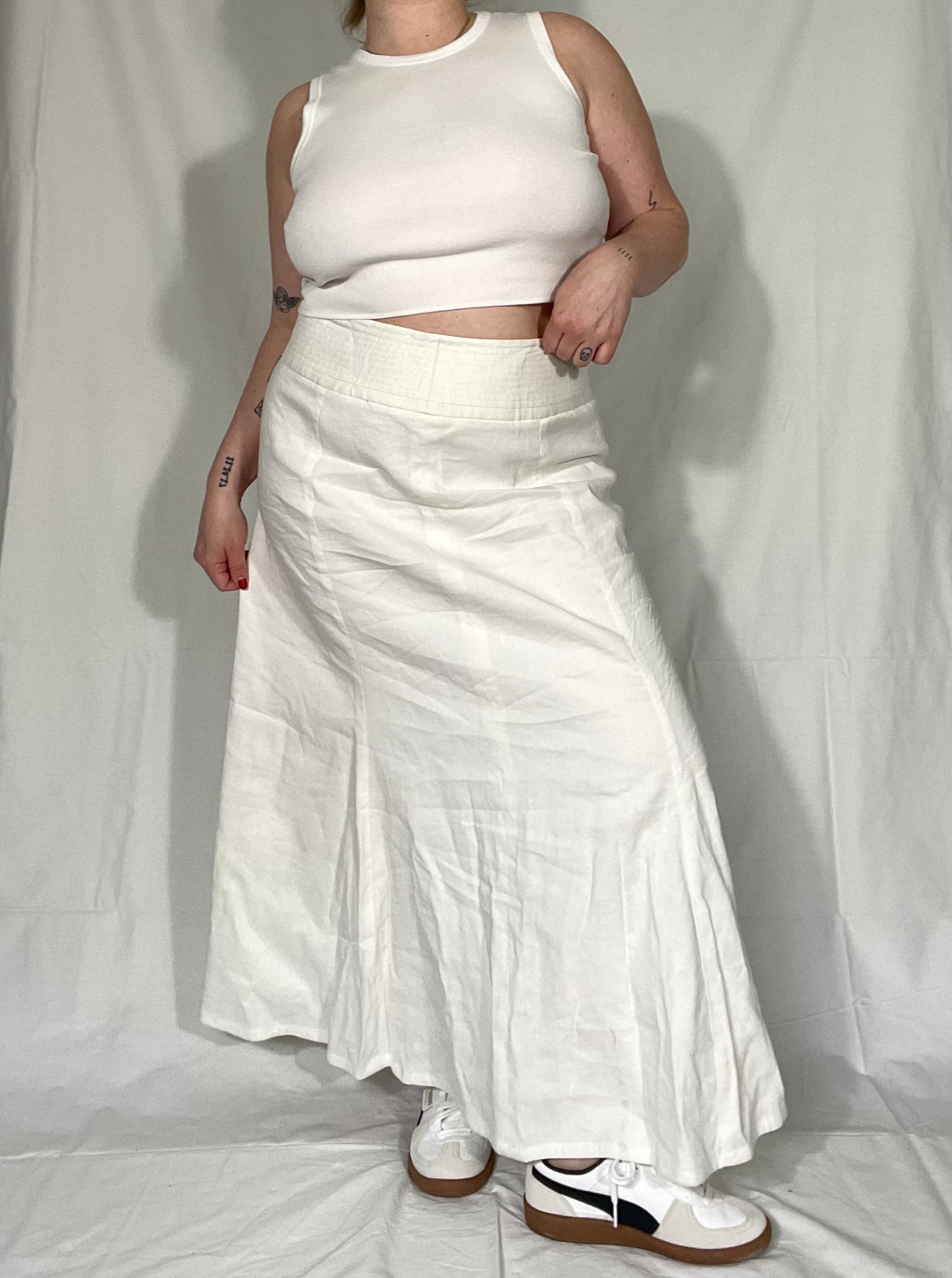 Vintage Linen Blend Midi Skirt