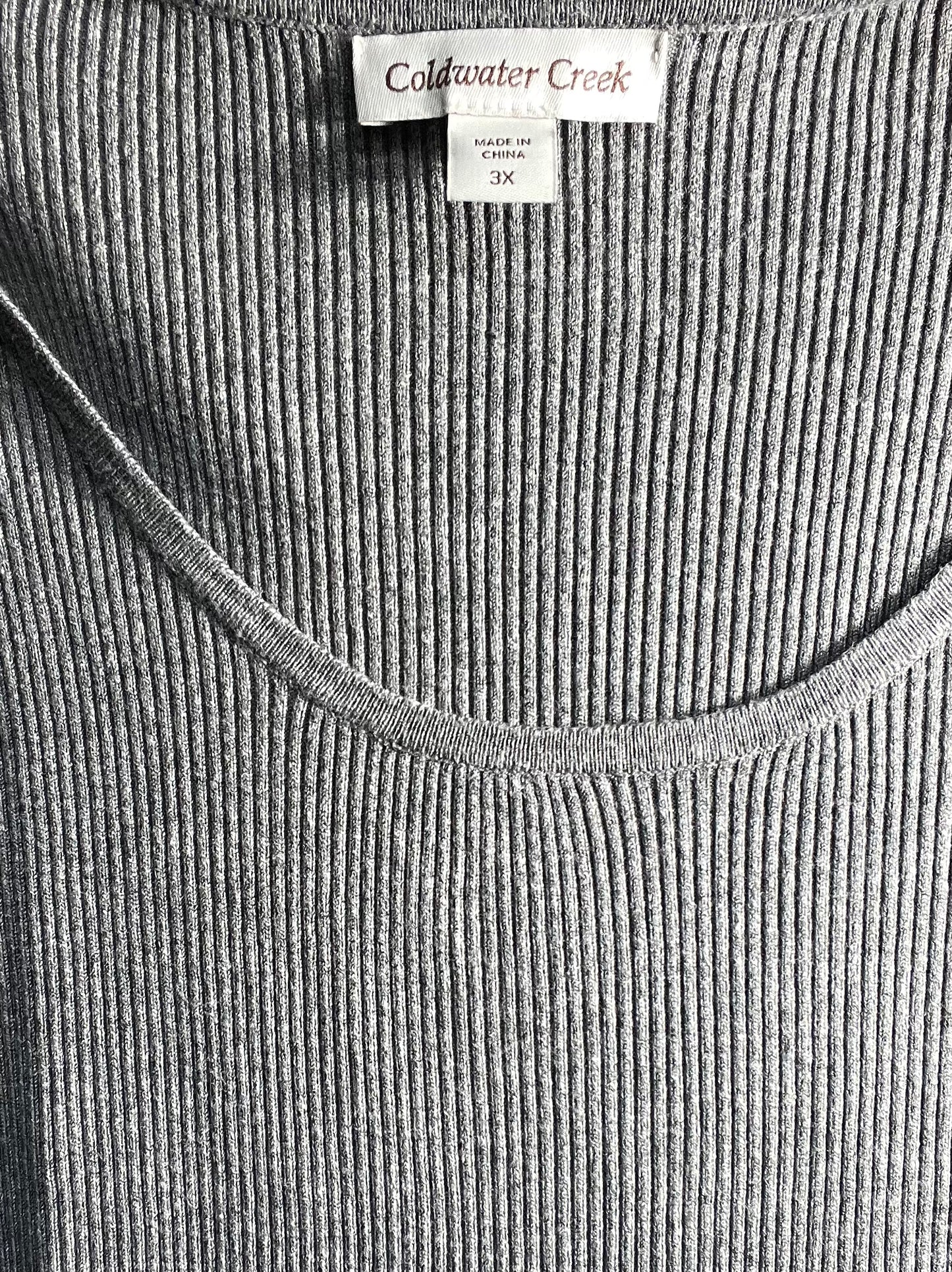 Gray Ribbed U Neck Knit Top