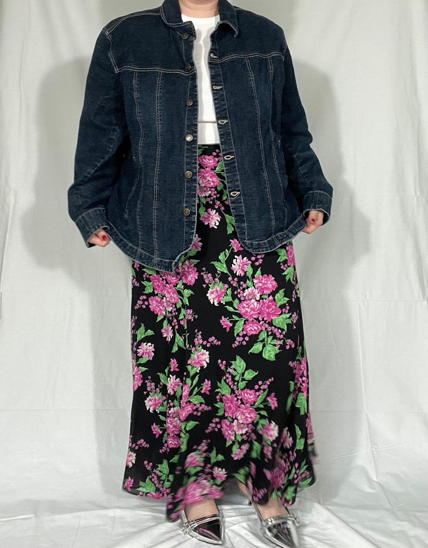 Jones New York Silk Midi Floral Skirt