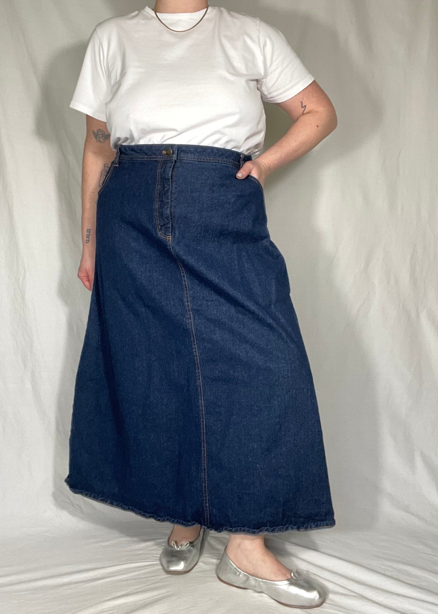 Dark Wash Midi Denim Skirt