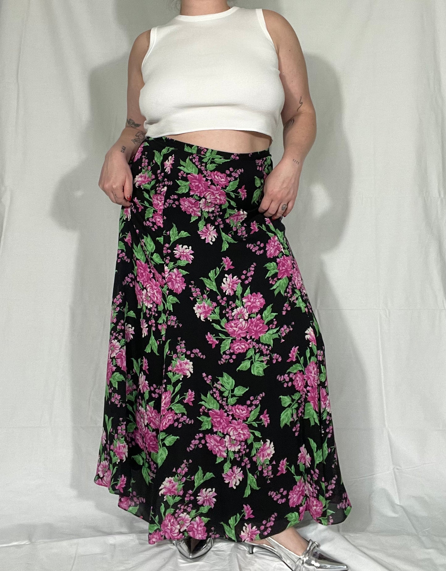 Jones New York Silk Midi Floral Skirt