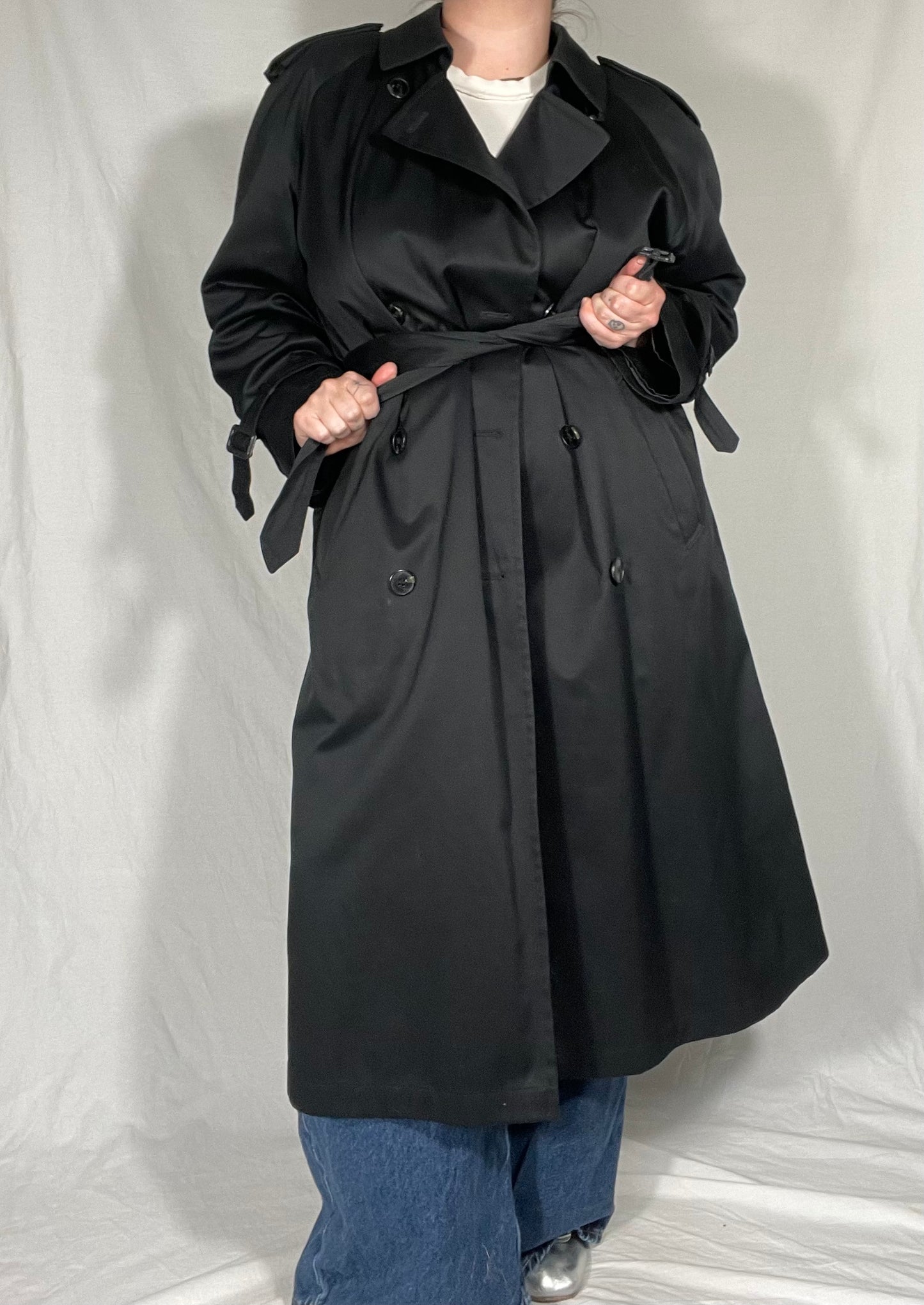 Retro Black Cotton Blend Trench Coat