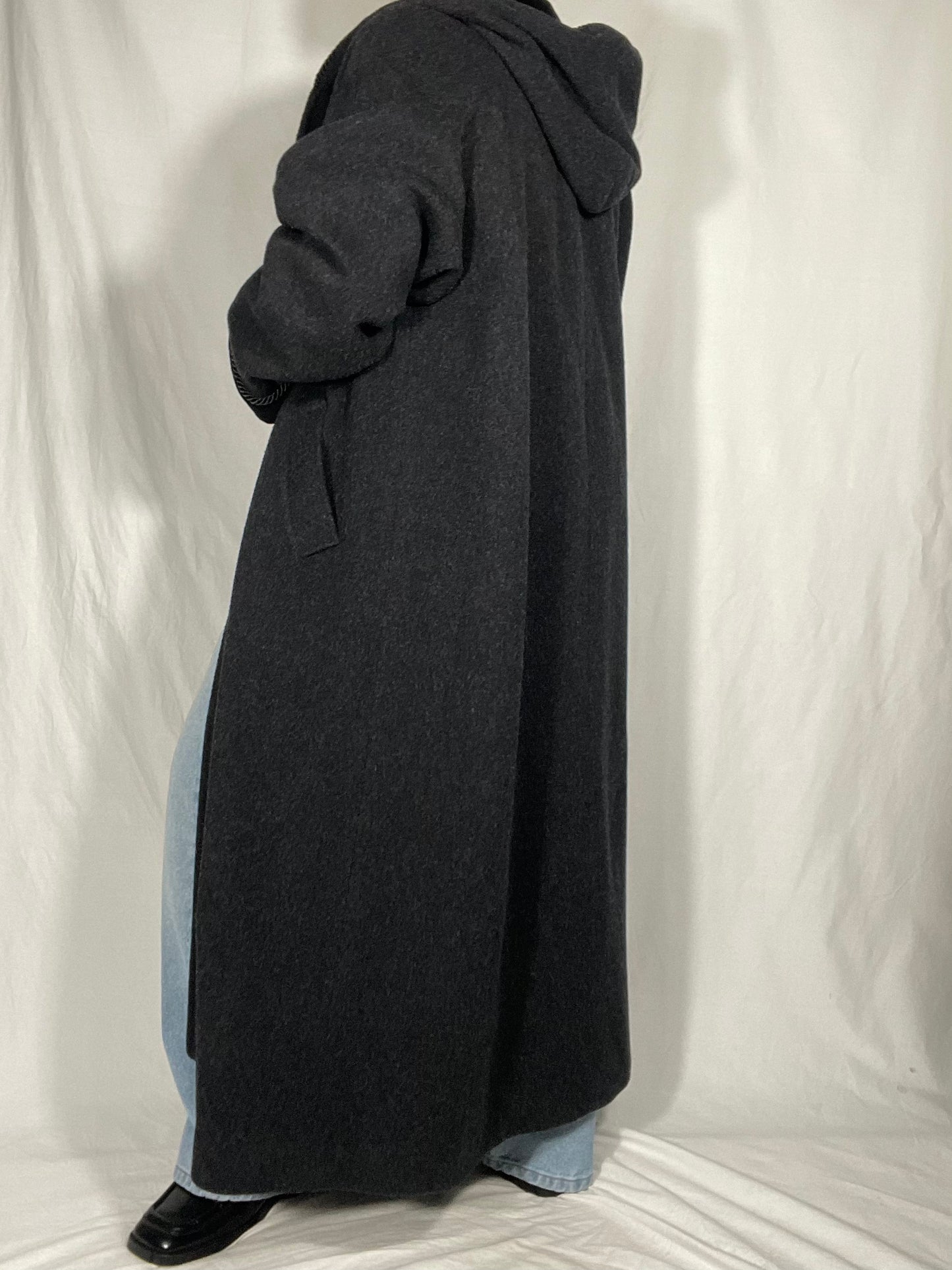 London Fog Charcoal Grey Wool Maxi Trench Coat