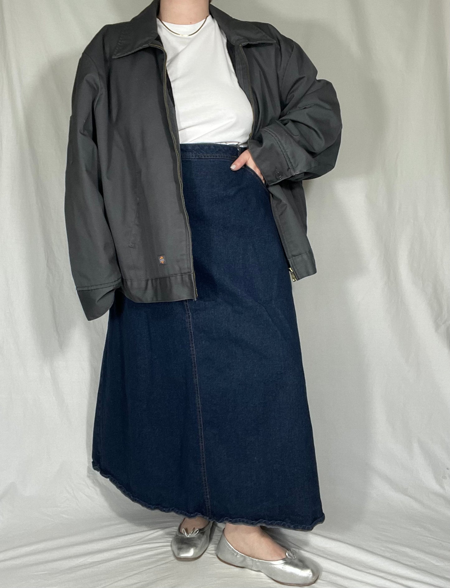 Dark Wash Midi Denim Skirt