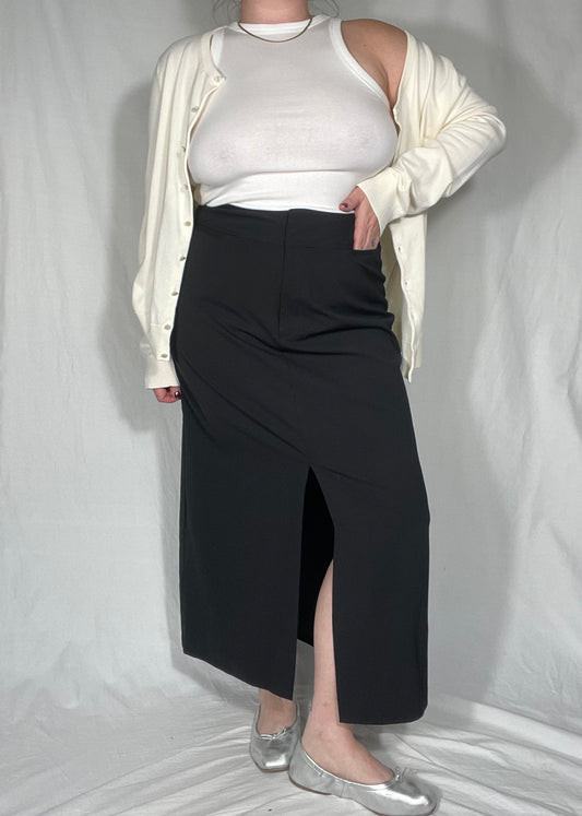 Retro Trouser Style Black Midi Skirt