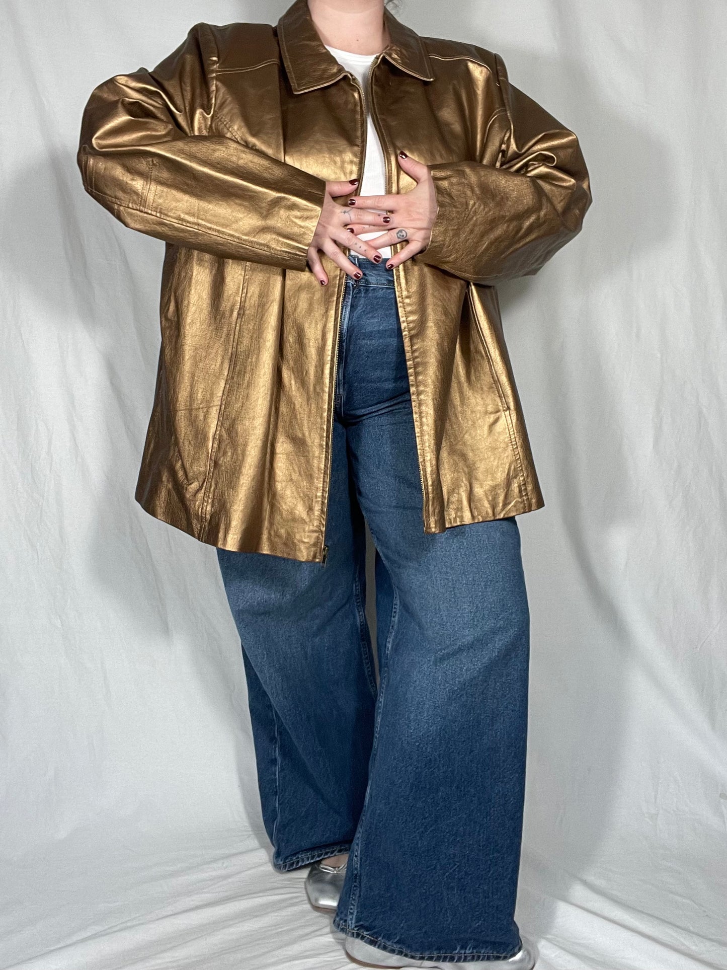 Incredible Vintage Gold Leather Zip Jacket