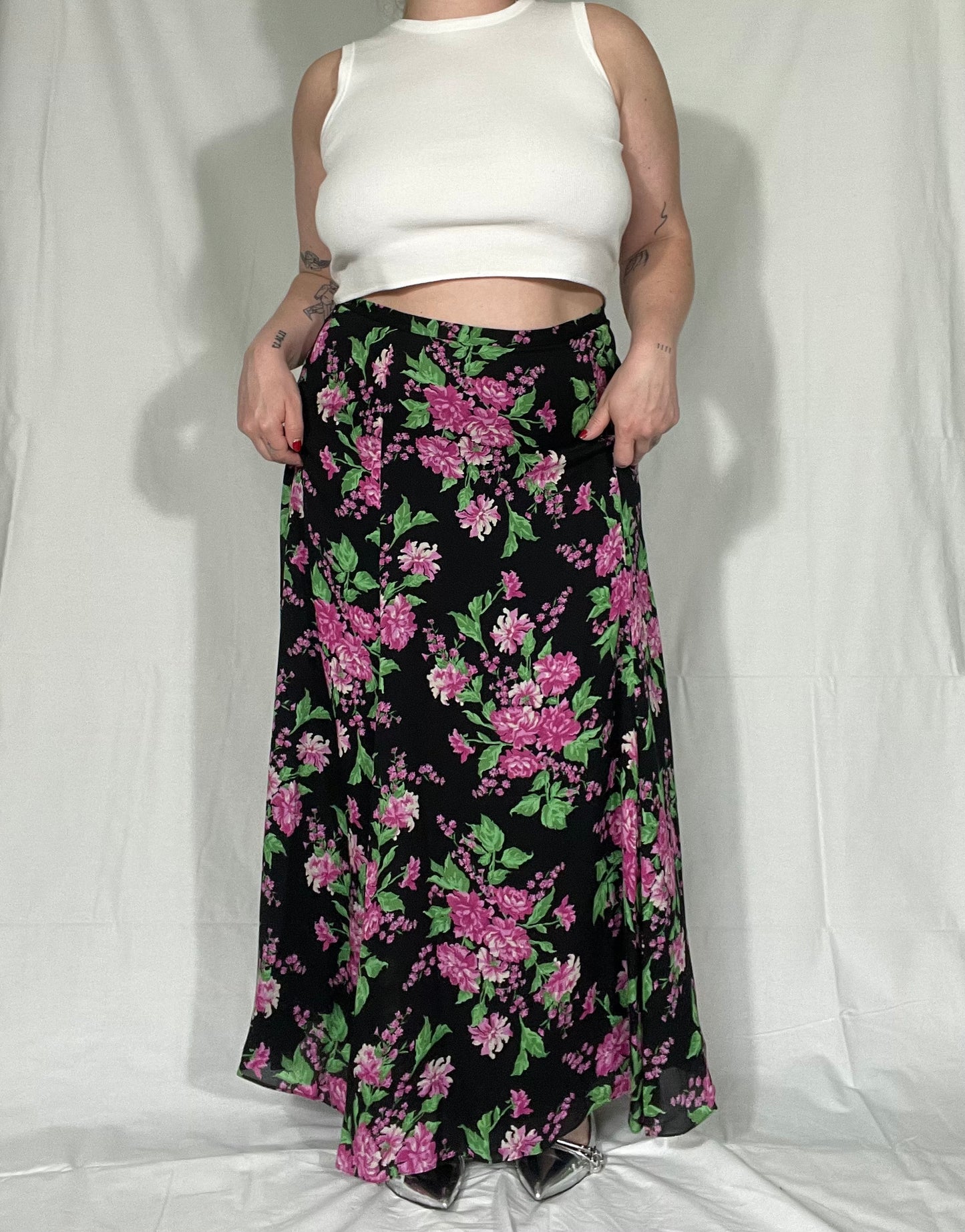 Jones New York Silk Midi Floral Skirt