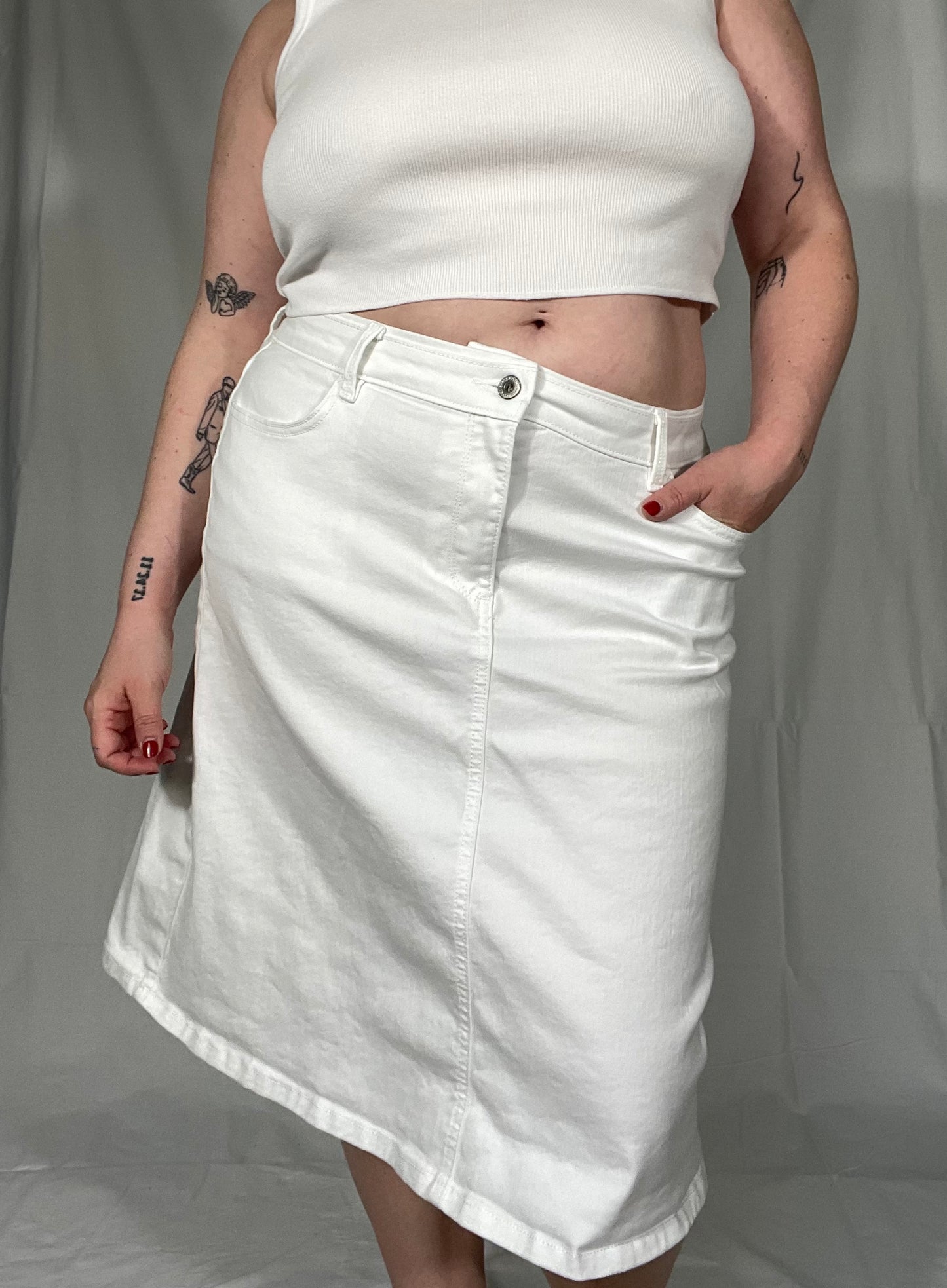 Denim White True Midi Skirt