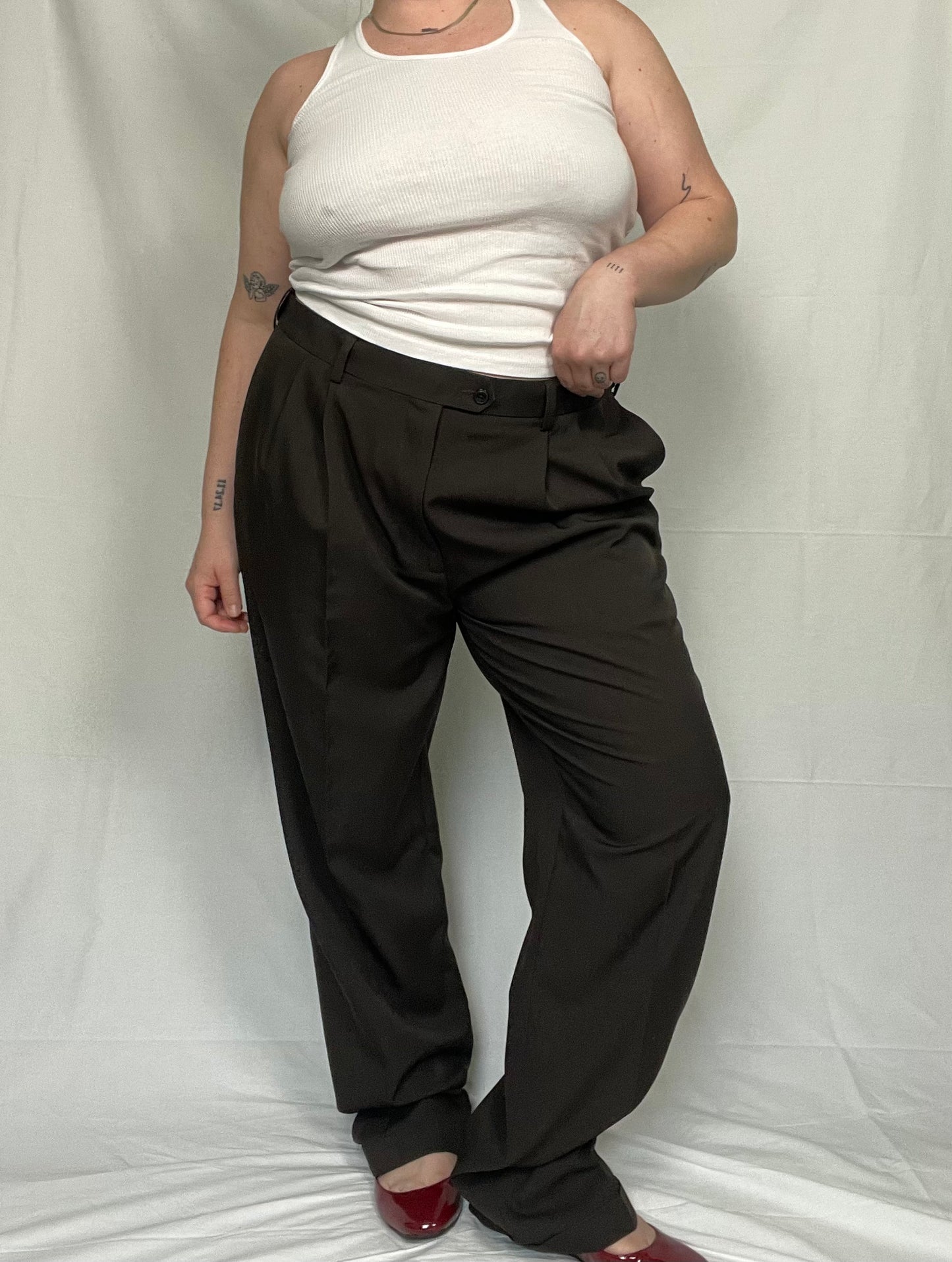 Classic Brown “Menswear” Pleated Trouser Pant