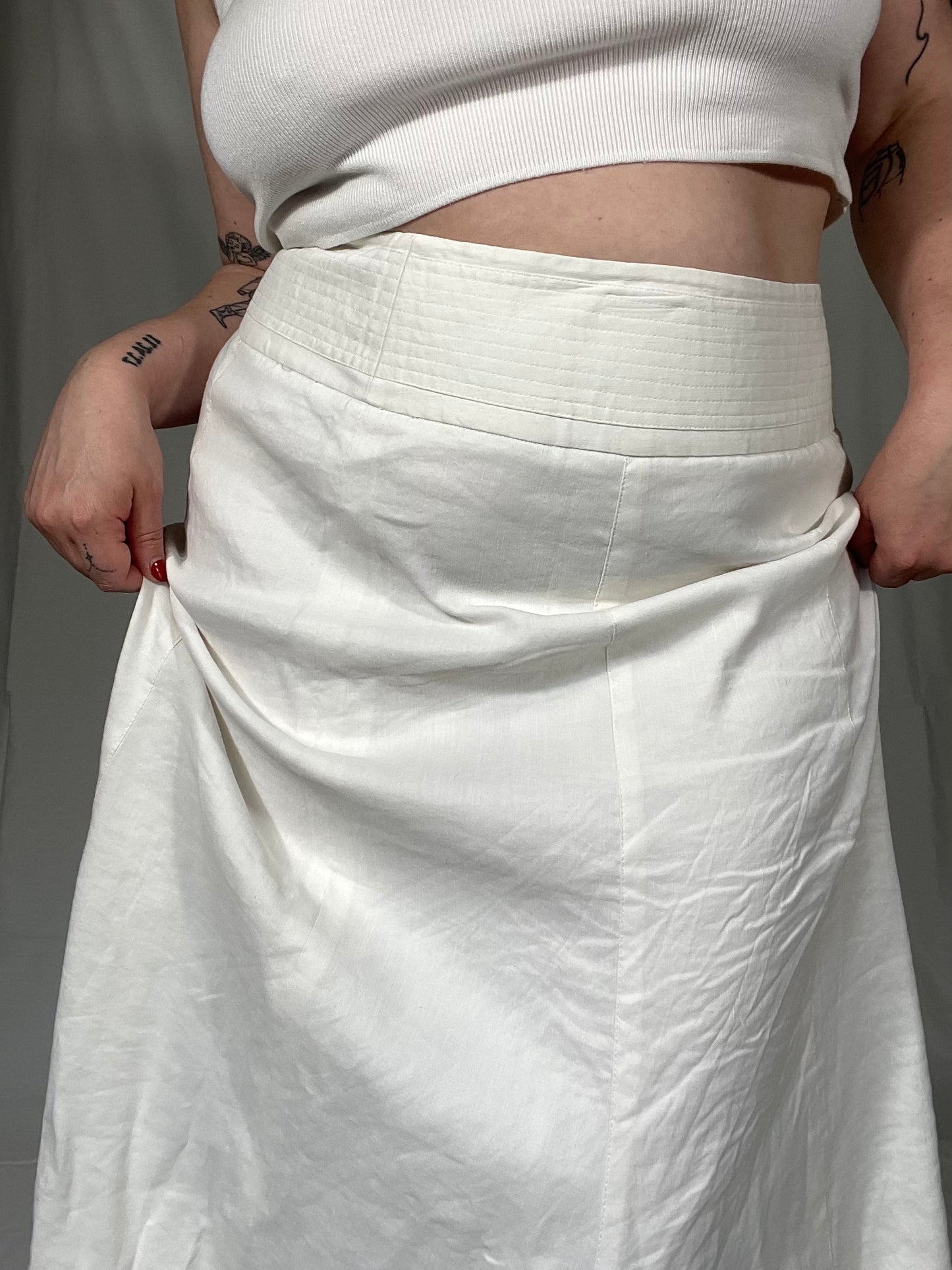 Vintage Linen Blend Midi Skirt