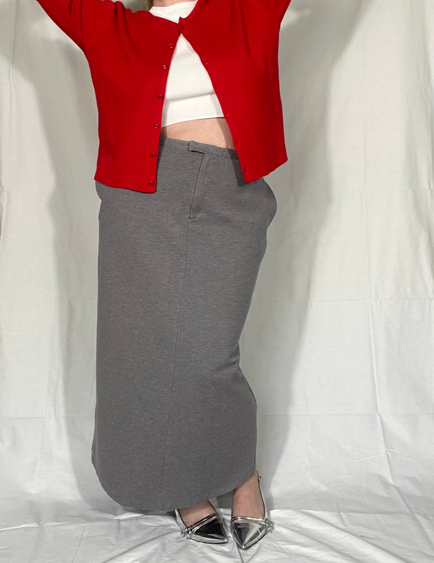 Gray Sweater Material Hybrid Midi Skirt