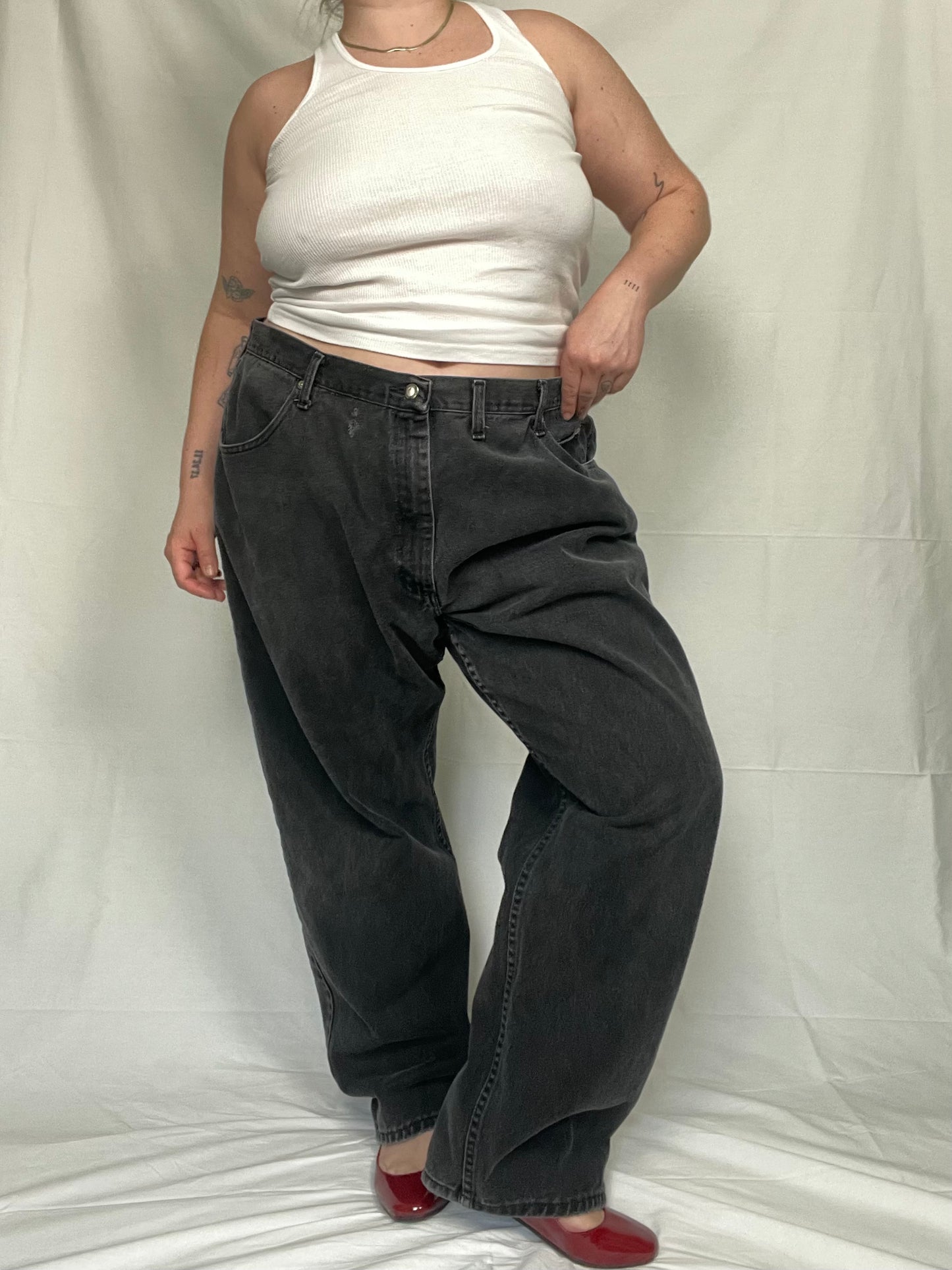 Retro Washed Black Relax Fit Wrangler Denim Pant