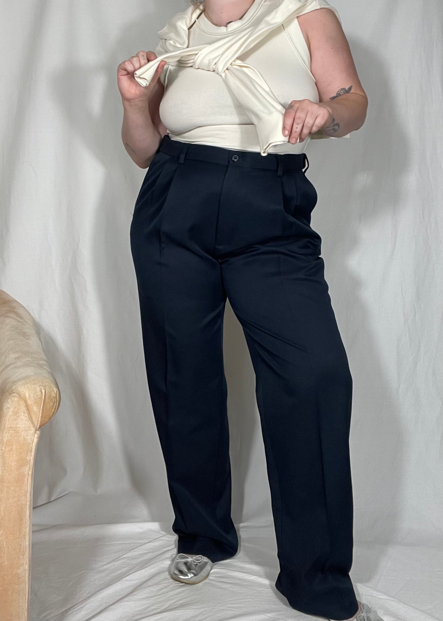 Pleated Navy Trouser Pant