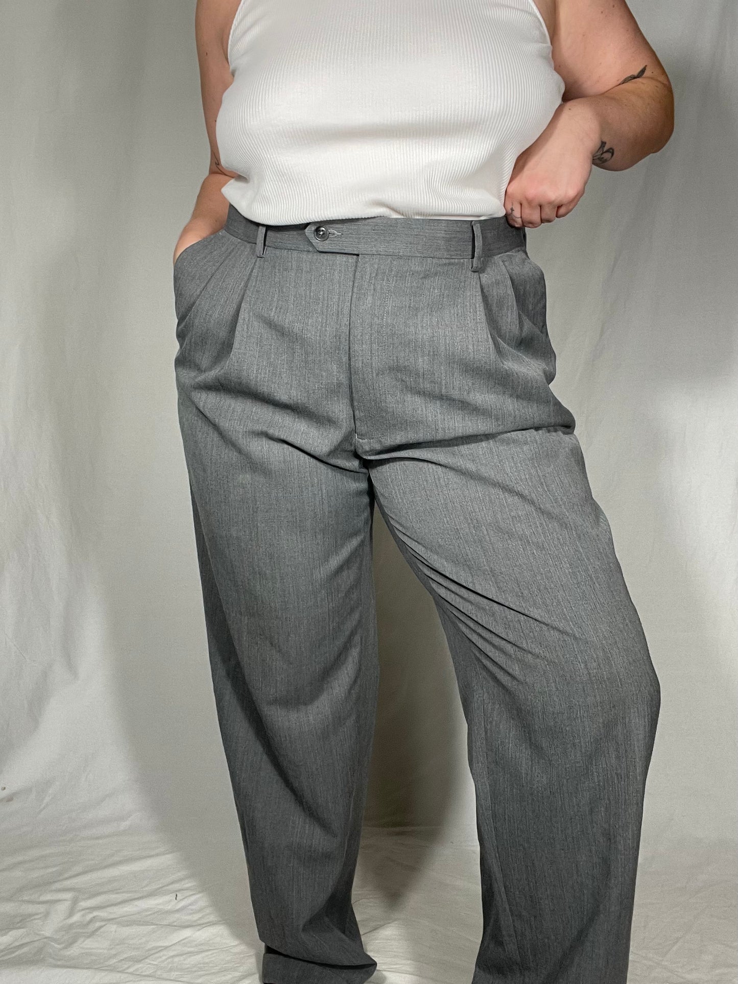 Classic Gray “Menswear” Pleated Trouser Pant