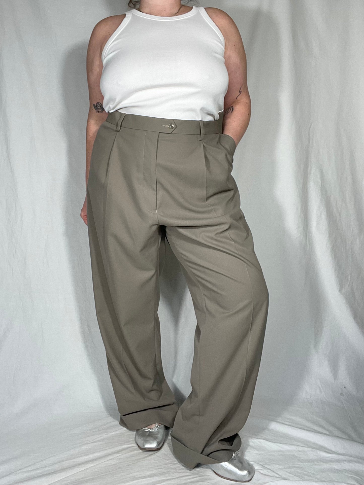 Taupe Pleated “Menswear” Trouser Pant