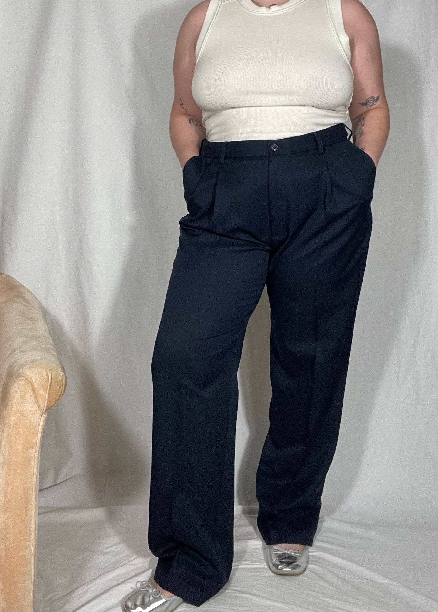 Pleated Navy Trouser Pant