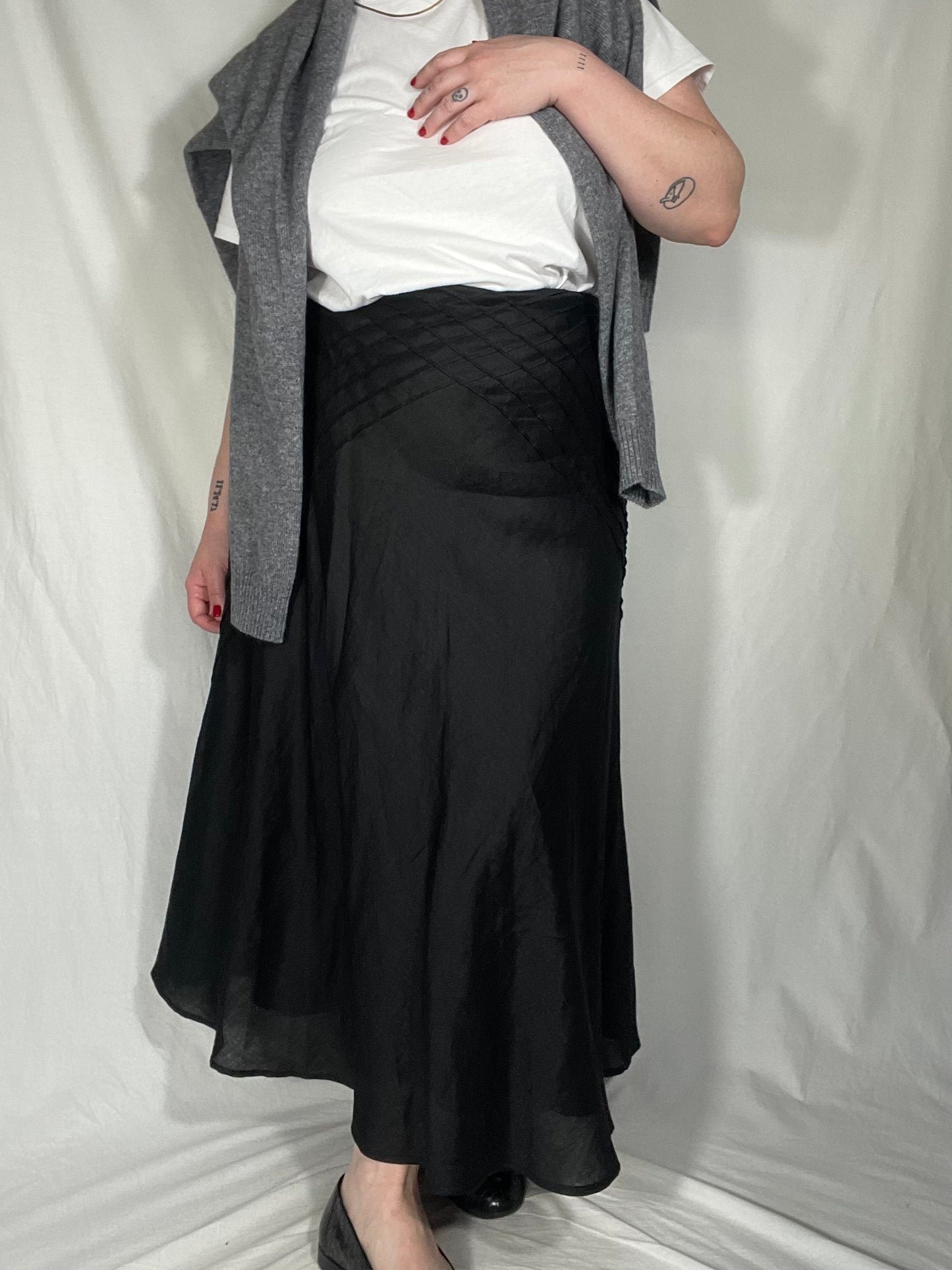 Vintage Linen Black Midi Skirt