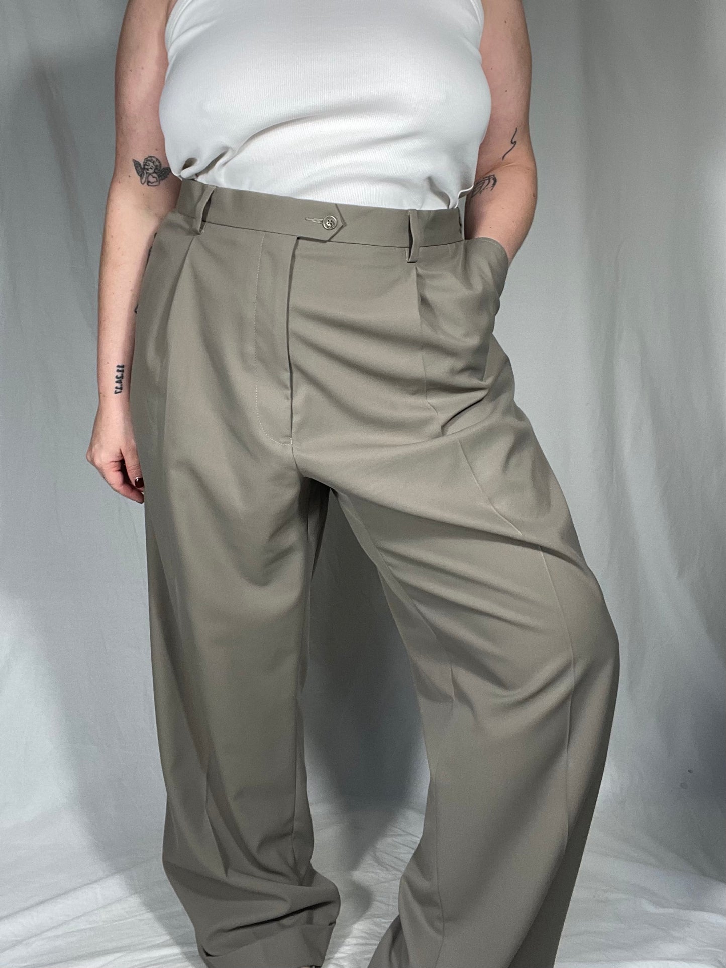 Taupe Pleated “Menswear” Trouser Pant