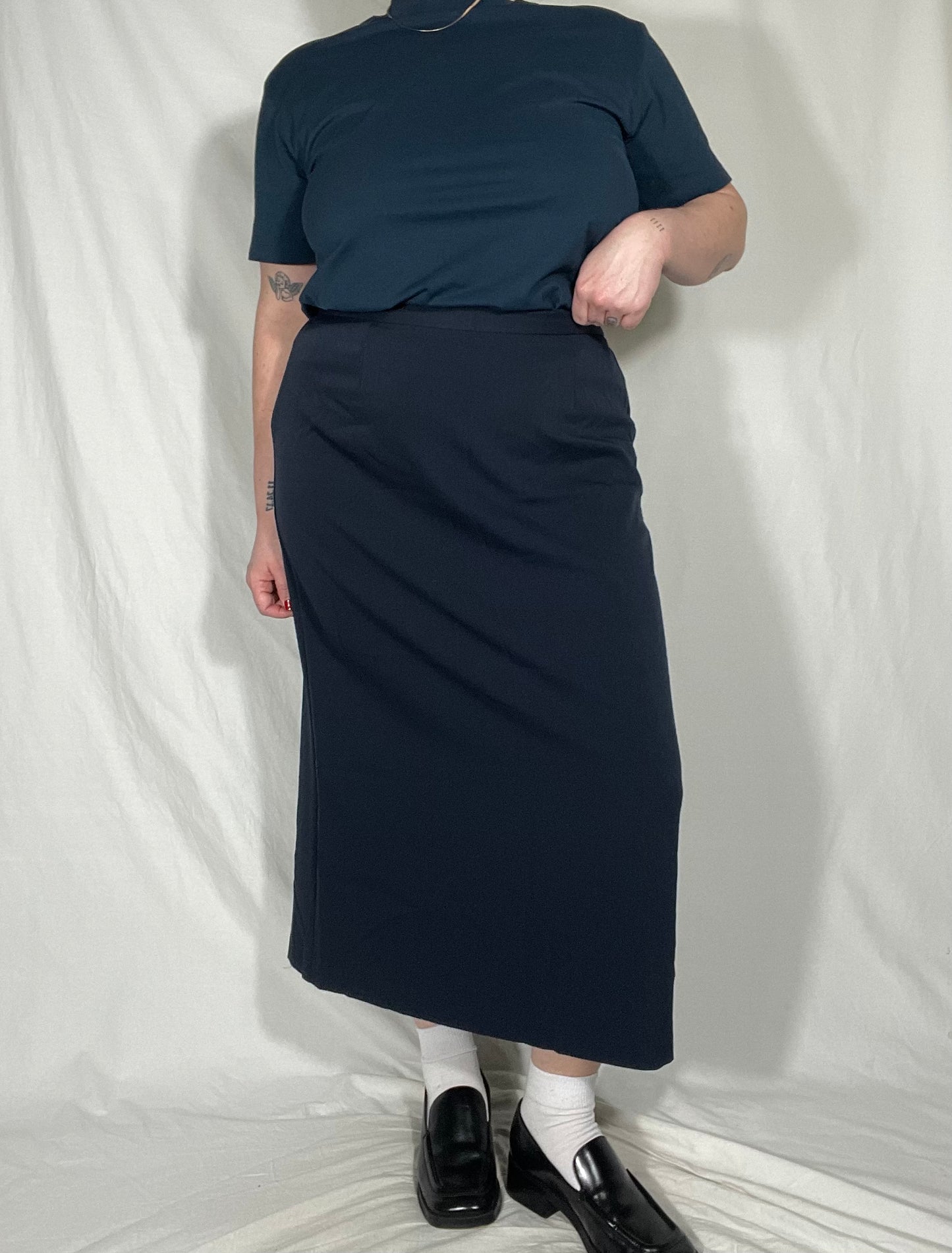 Retro Indigo Blue Midi Skirt