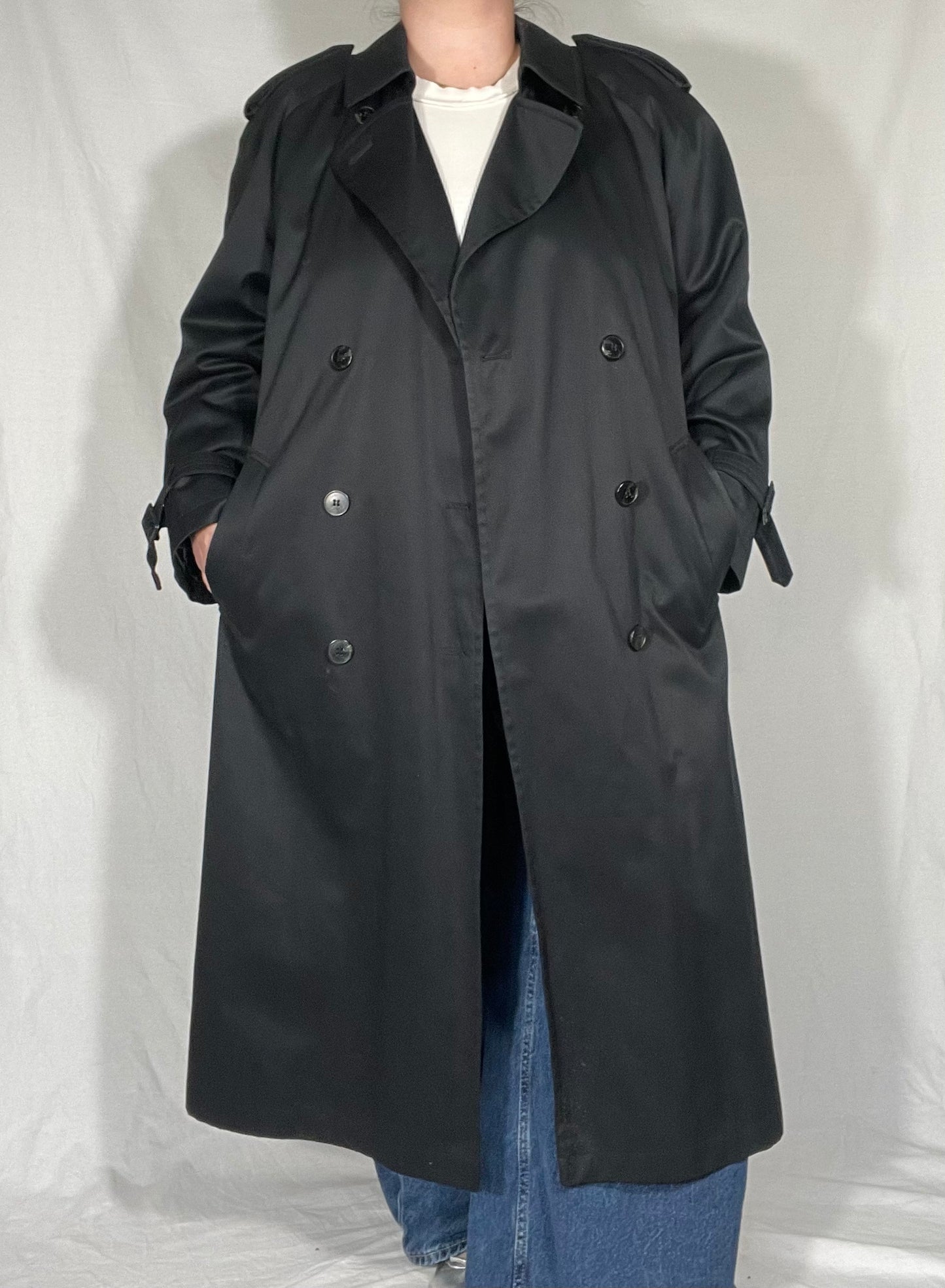 Retro Black Cotton Blend Trench Coat