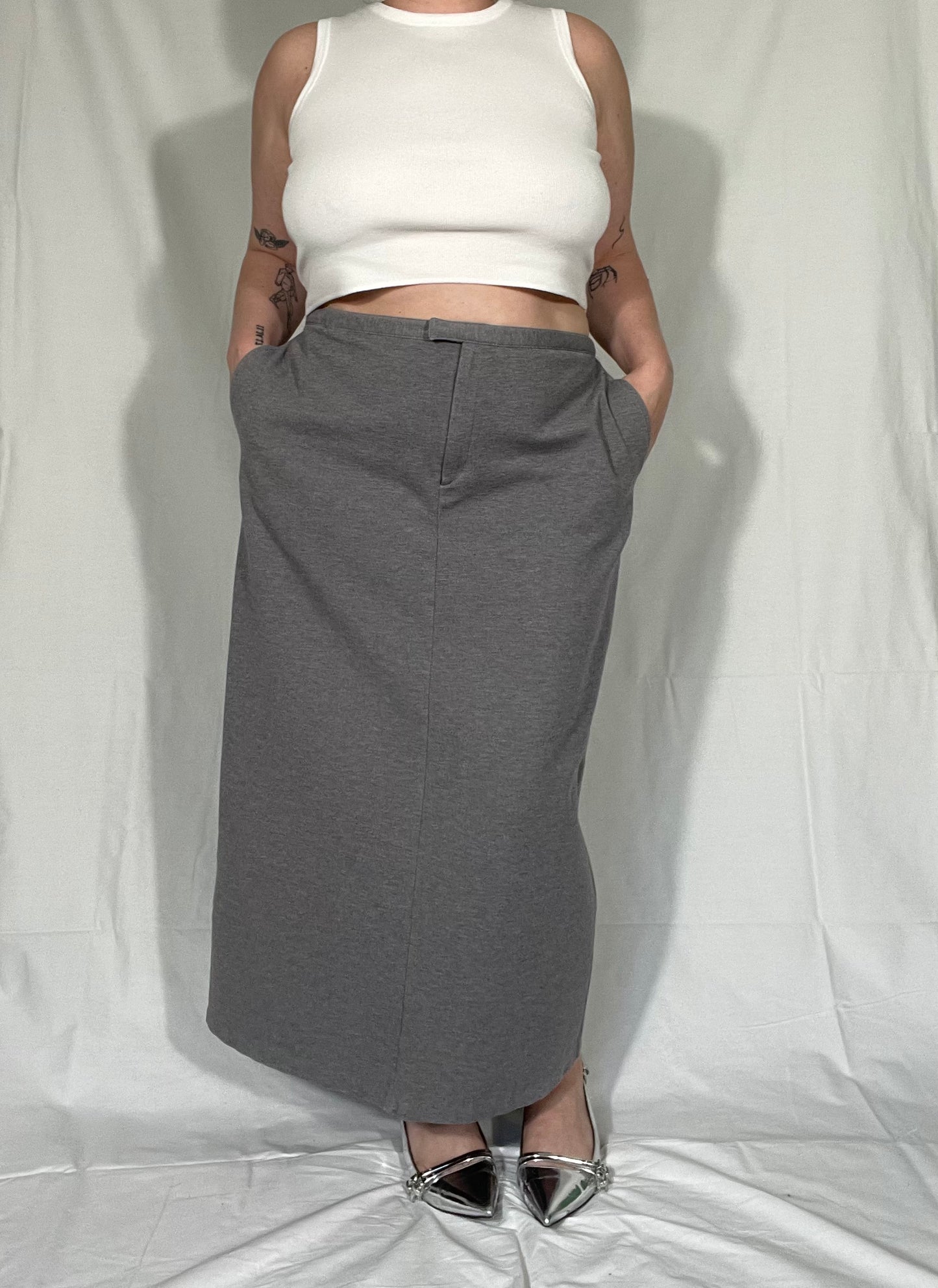 Gray Sweater Material Hybrid Midi Skirt