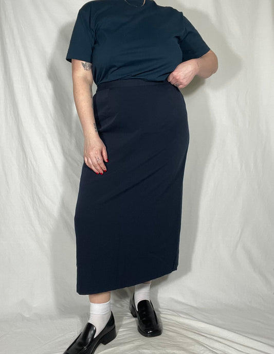 Retro Indigo Blue Midi Skirt