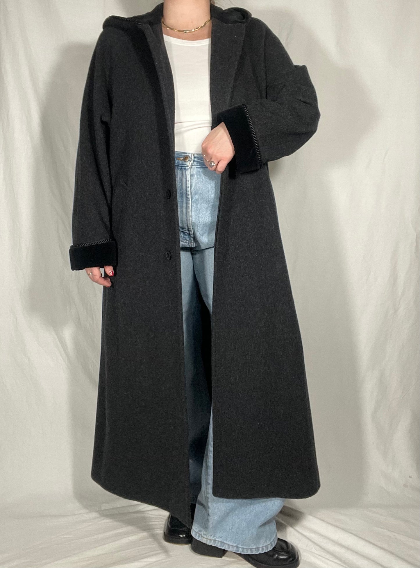 London Fog Charcoal Grey Wool Maxi Trench Coat