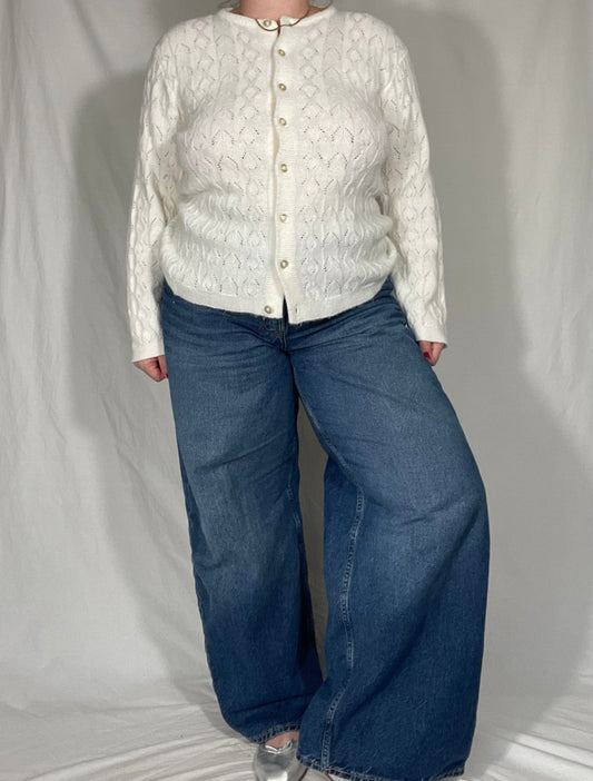 Vintage Crochet White Button Front Sweater