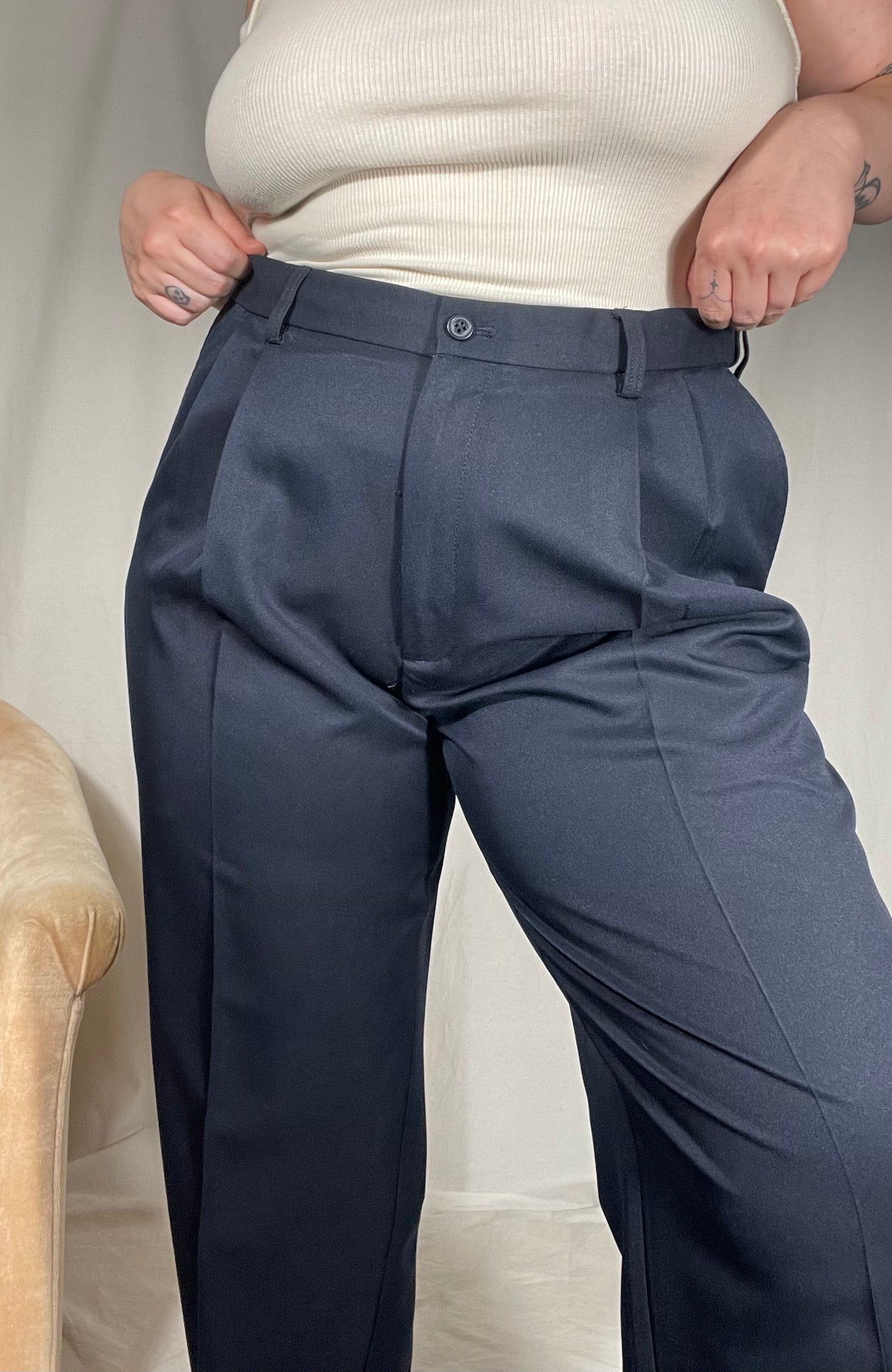 Pleated Navy Trouser Pant