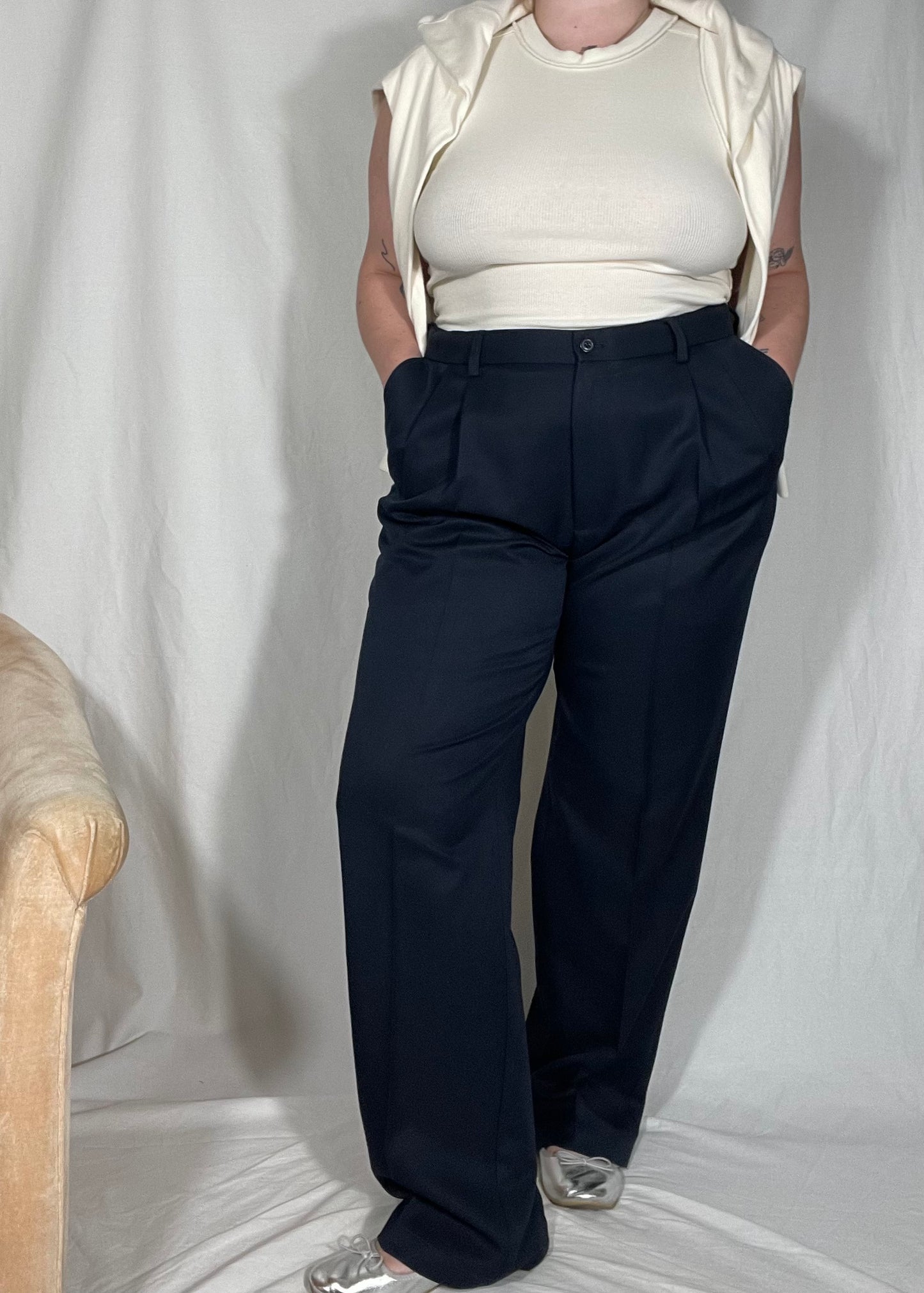 Pleated Navy Trouser Pant