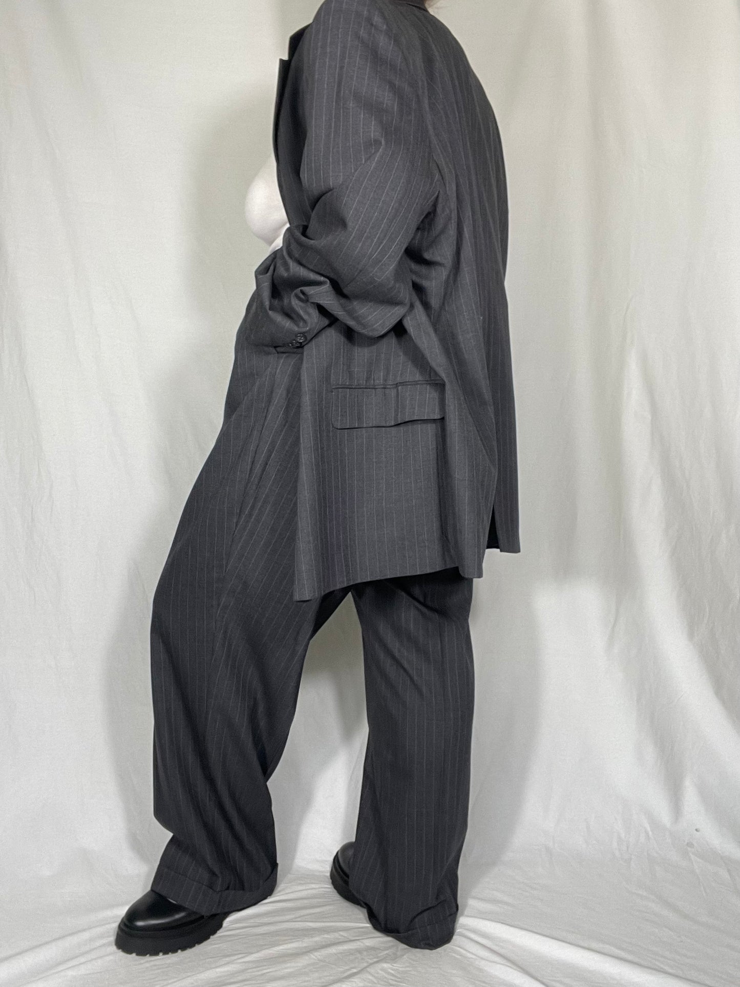 Gray Pinstripe Classic “Menswear” Suit Set