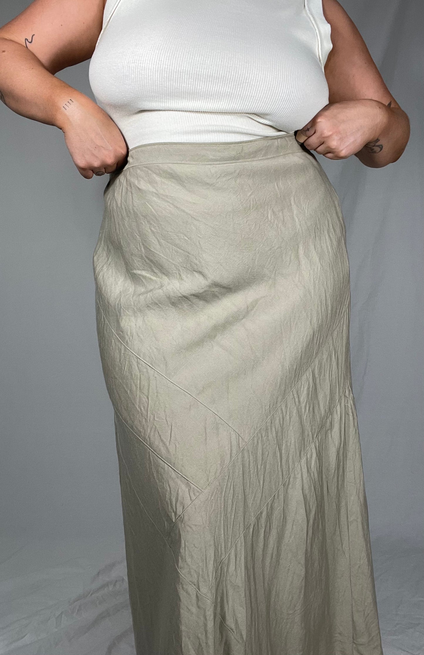 Retro Linen Blend Midi Skirt