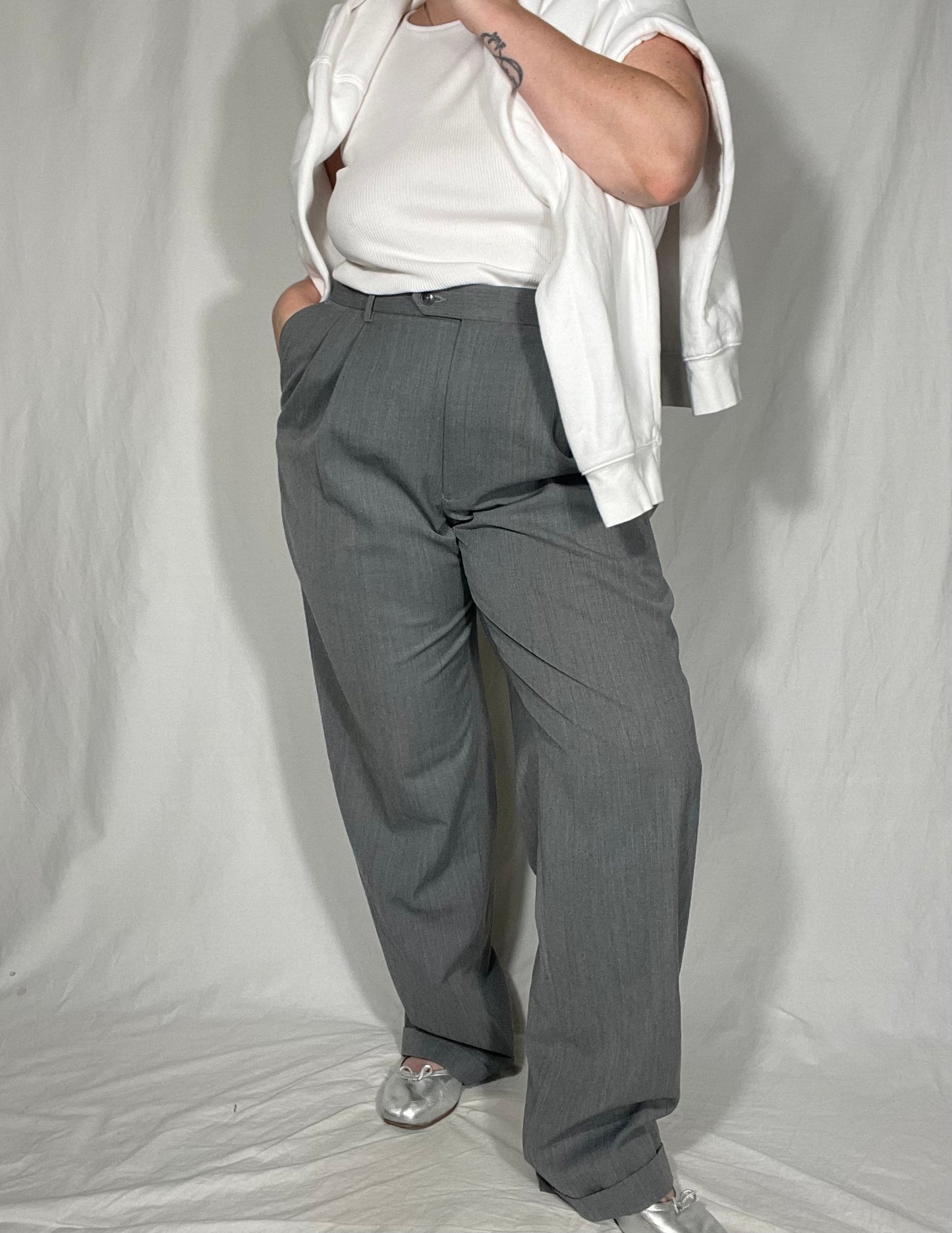 Classic Gray “Menswear” Pleated Trouser Pant