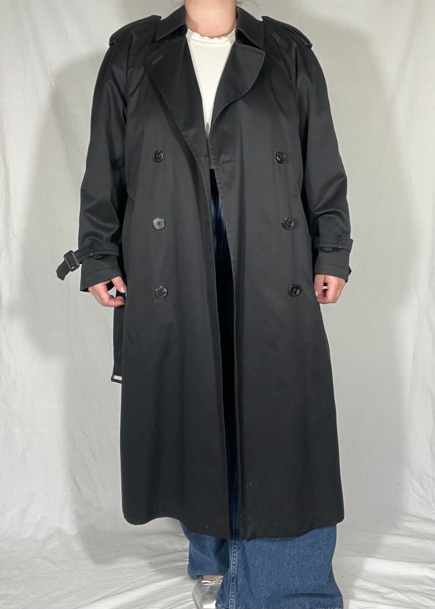 Retro Black Cotton Blend Trench Coat