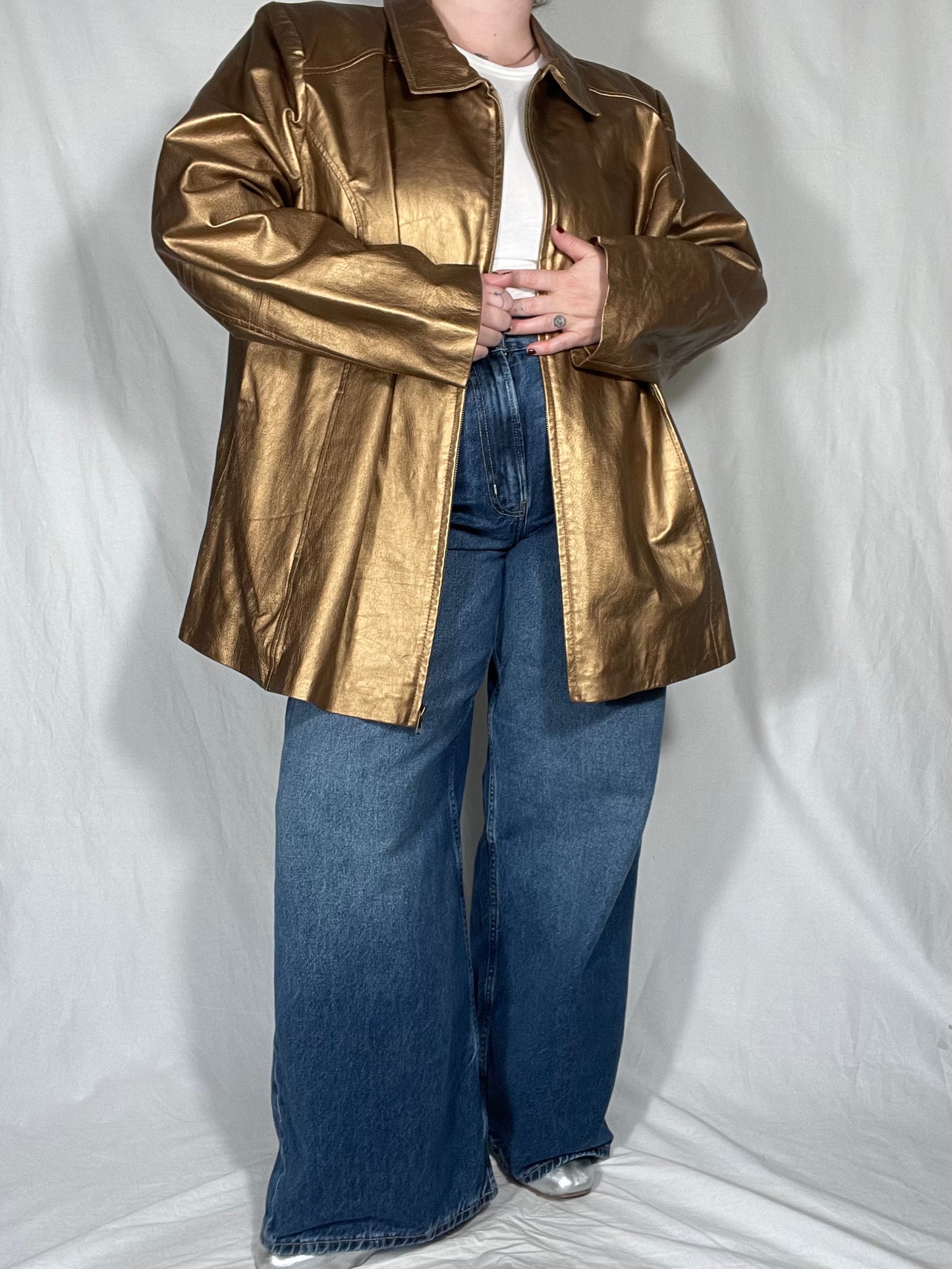 Incredible Vintage Gold Leather Zip Jacket