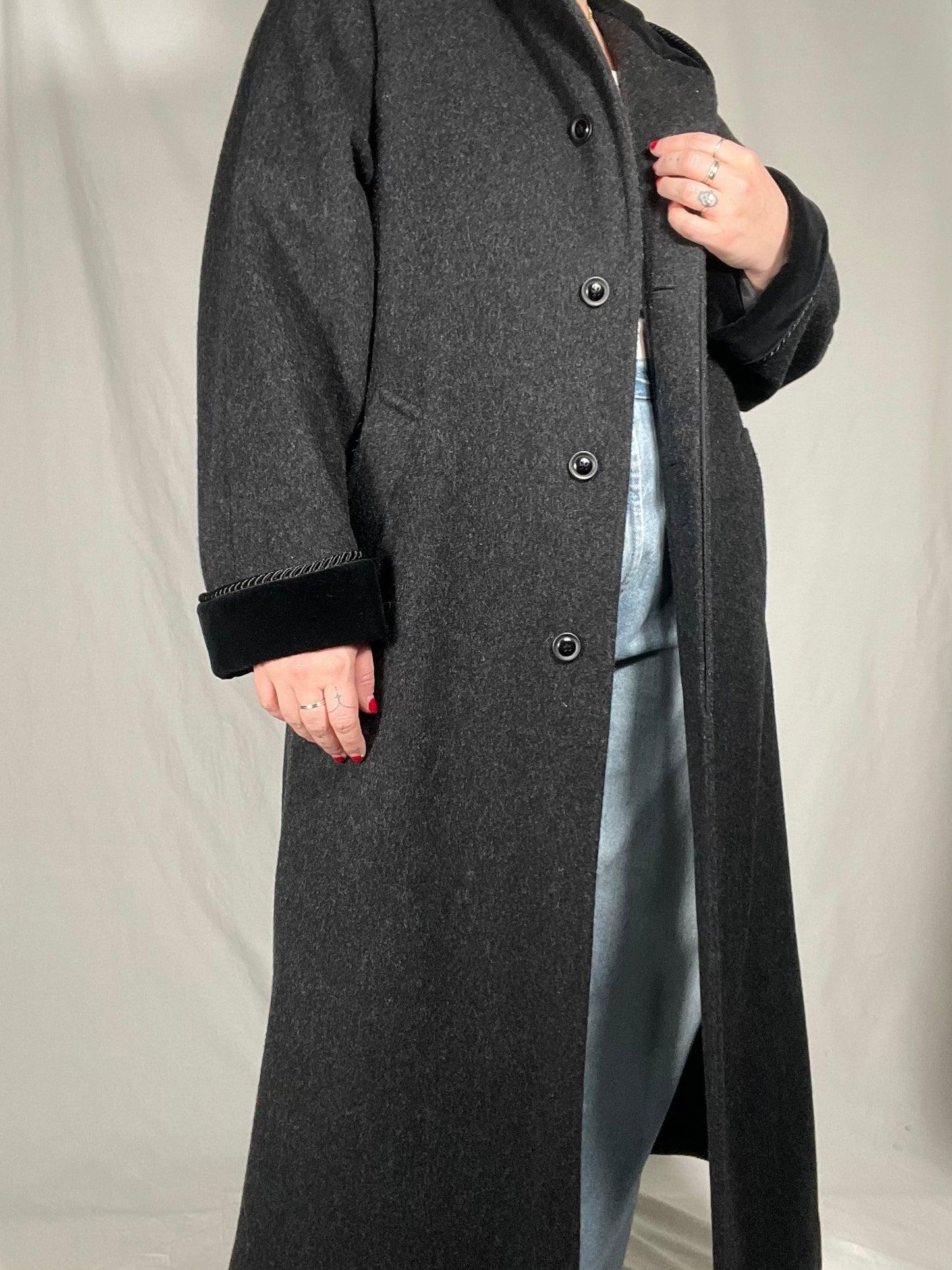 London Fog Charcoal Grey Wool Maxi Trench Coat